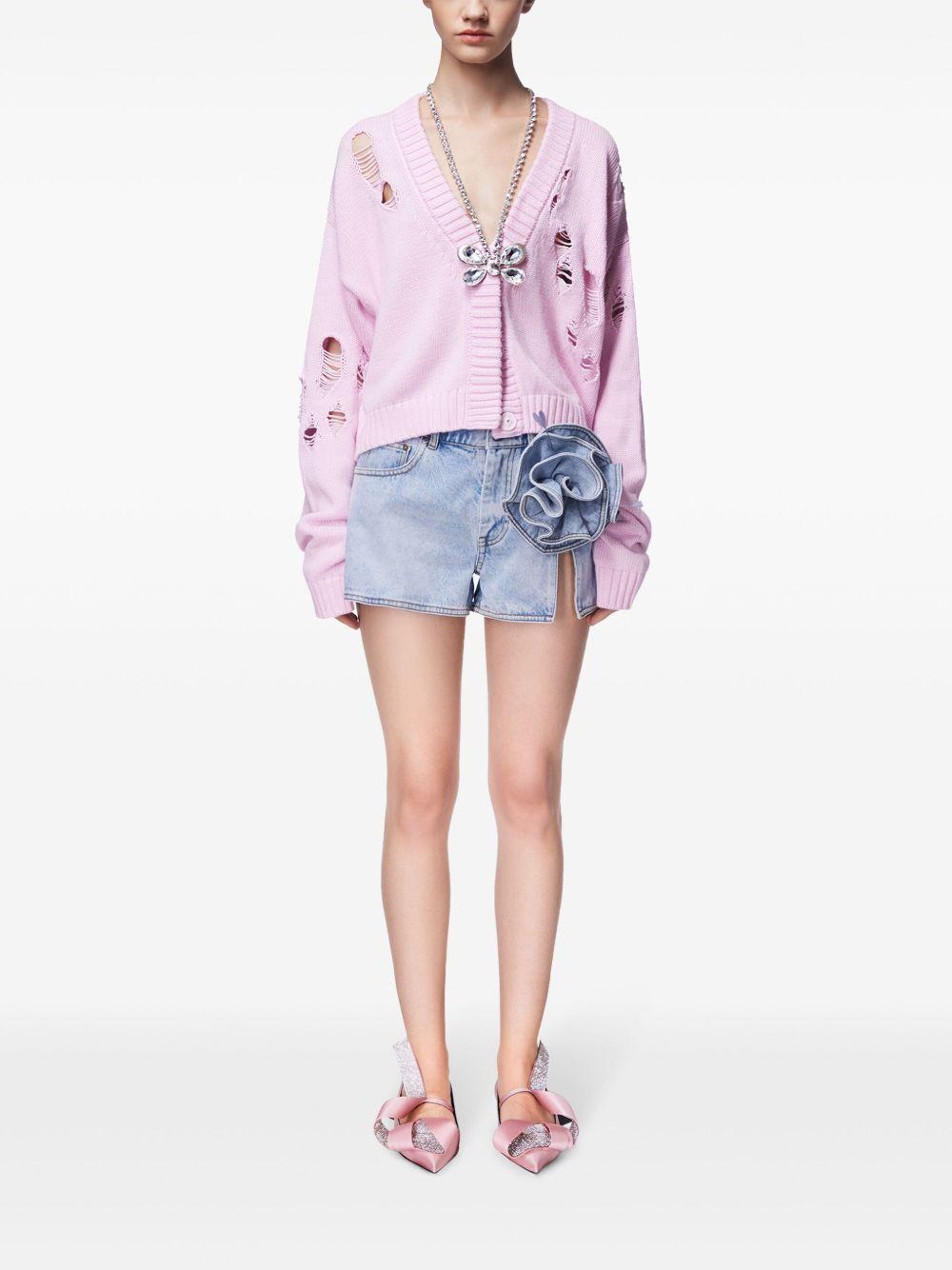 floral-appliqué denim shorts Product Image