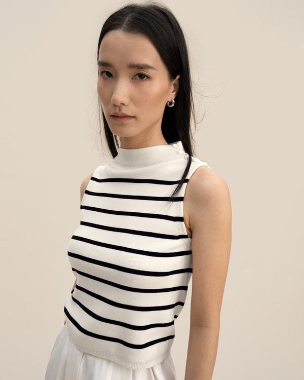 Cropped Spun Silk Strip Sweater Product Image