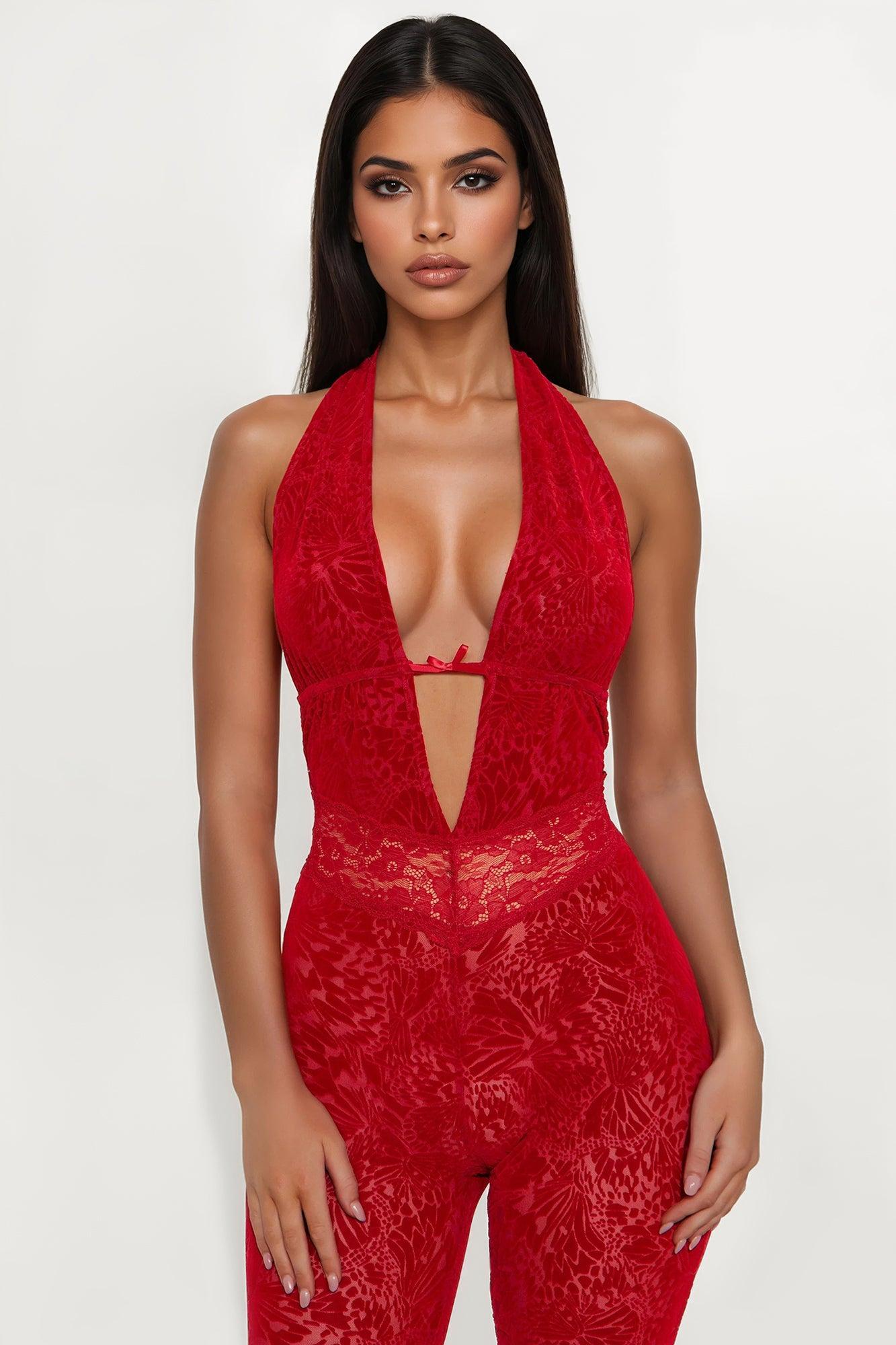 Cielo Mesh Jumpsuit - Red Product Image