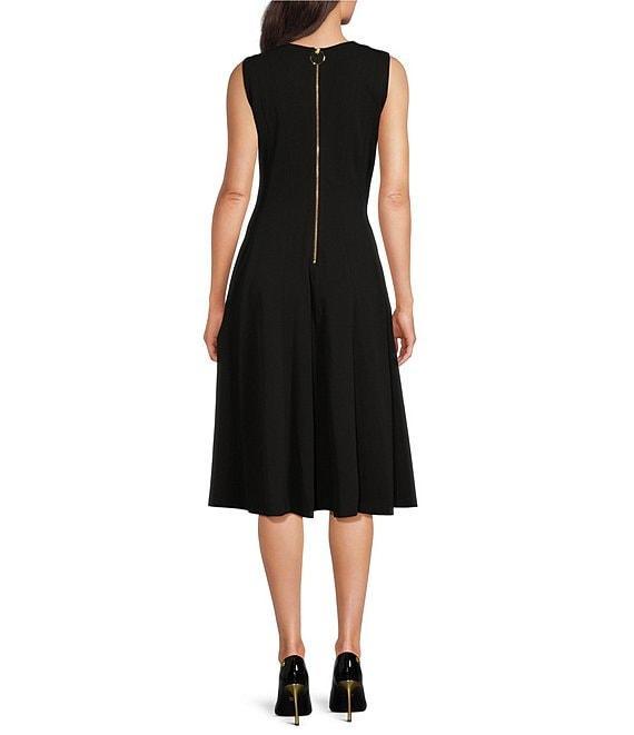 Calvin Klein V-Neck Sleeveless Scuba Crepe Fit And Flare Dress Product Image