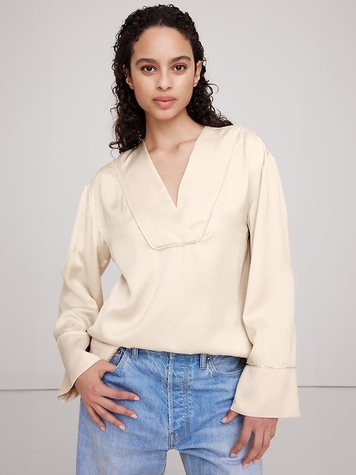 Relaxed Satin V-Neck Top Product Image