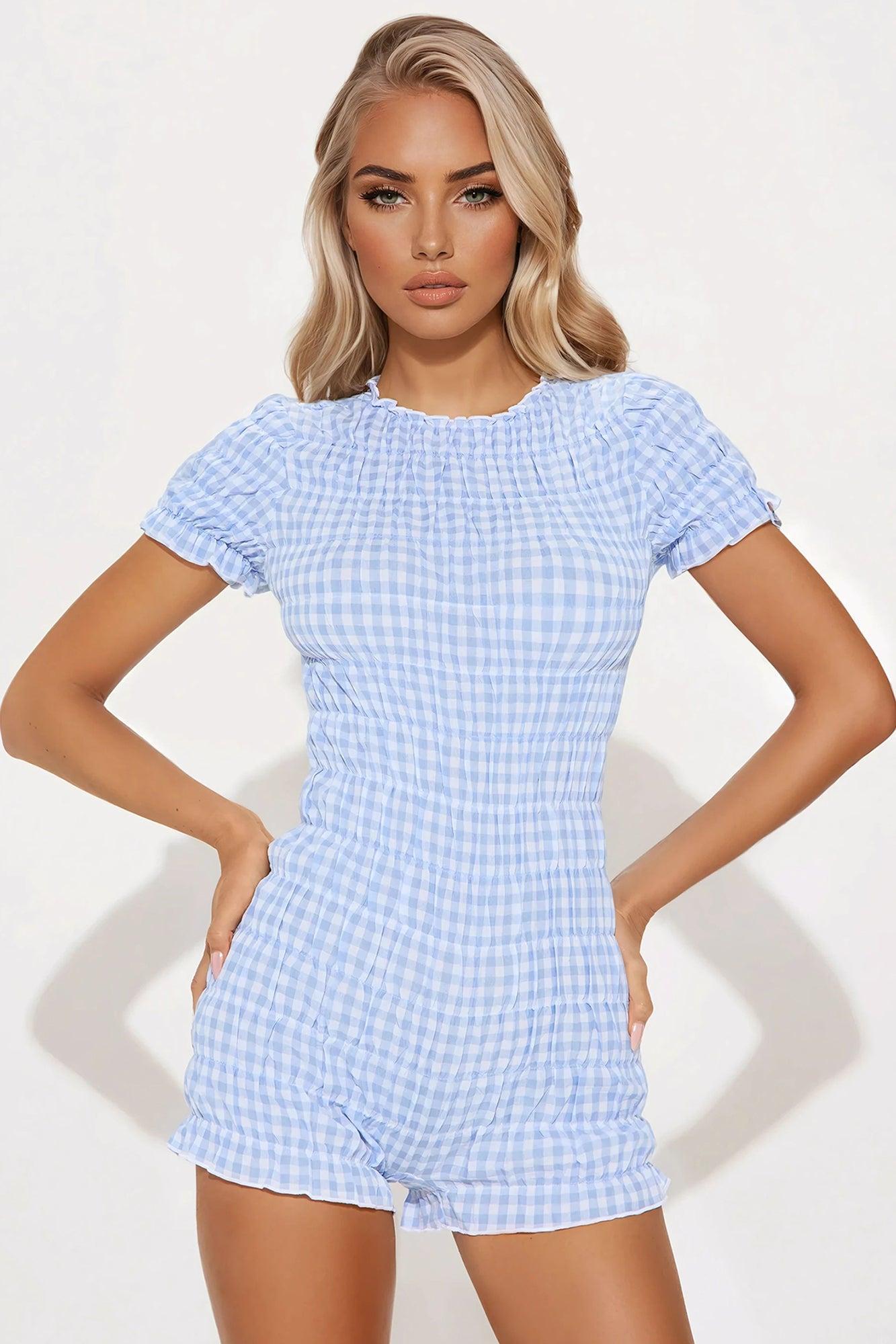 Dorothy Ruched Romper - Blue/combo Product Image