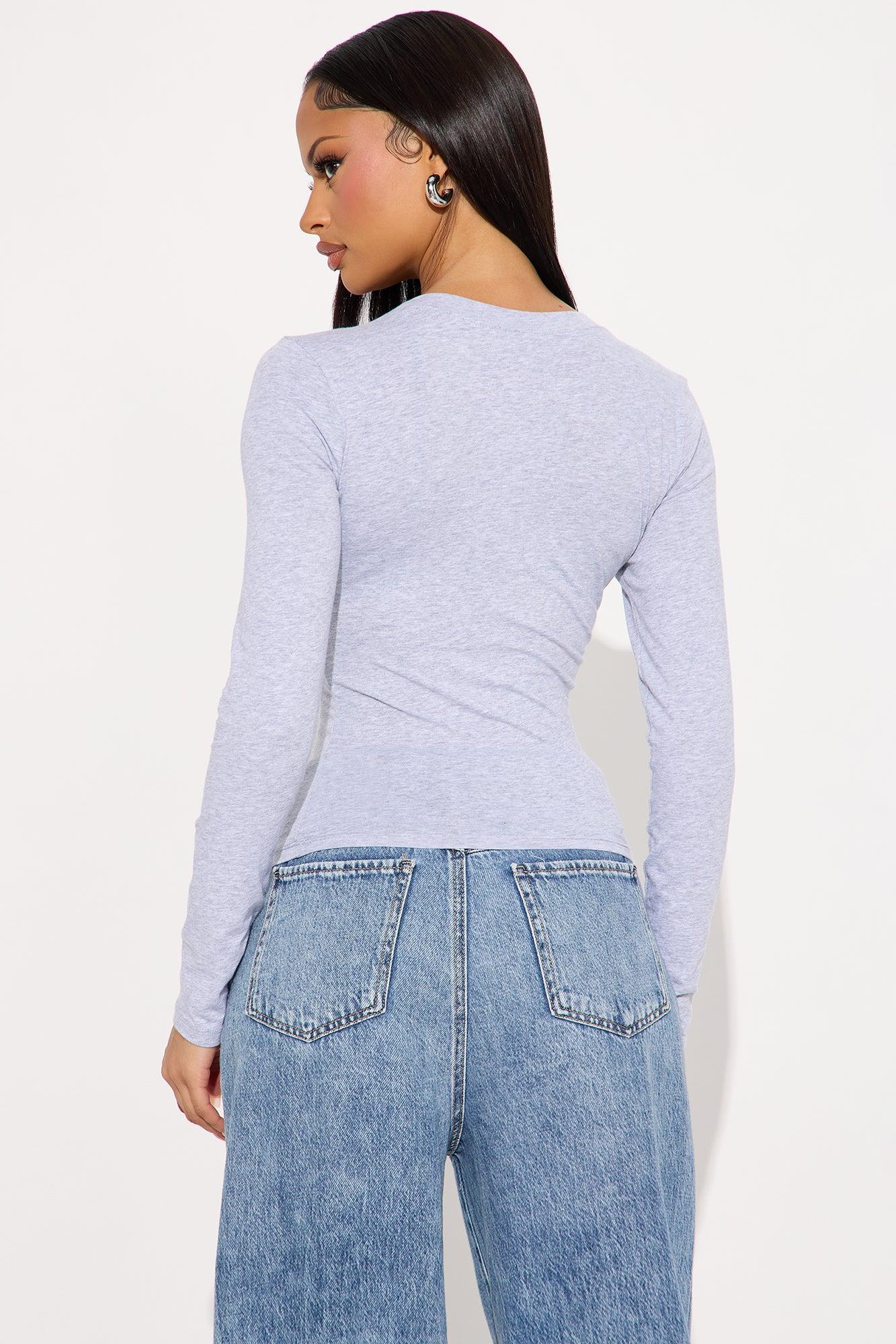 Elise Round Neck Long Sleeve Top - Heather Grey Product Image