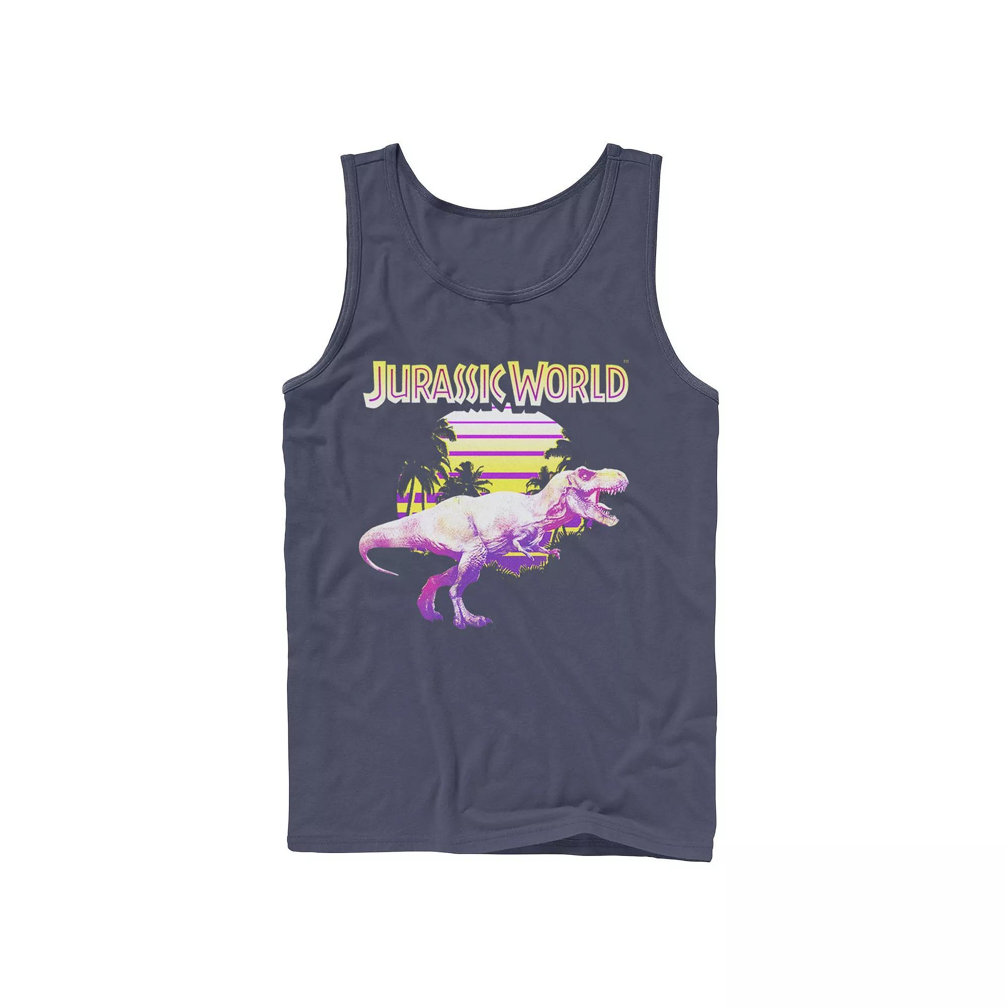 Men's Jurassic World Neon Purple & Yellow T-Rex Graphic Tank Top, Size: Small, Blue Product Image