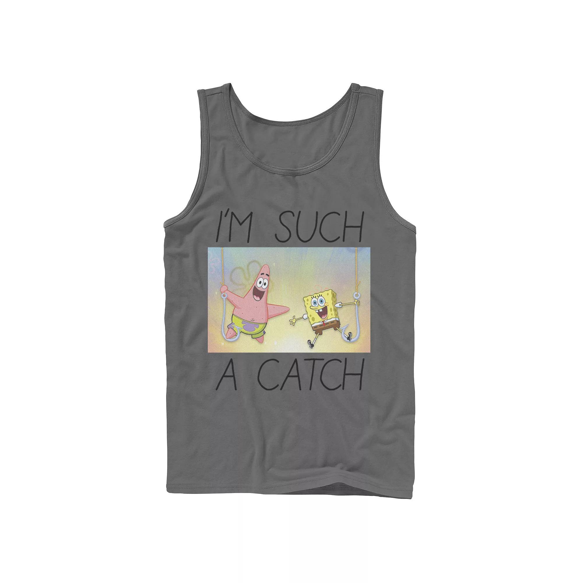 Men's Nickelodeon SpongeBob SquarePants Such A Catch Fish Hook Graphic Tank Top, Size: Small, Grey Product Image