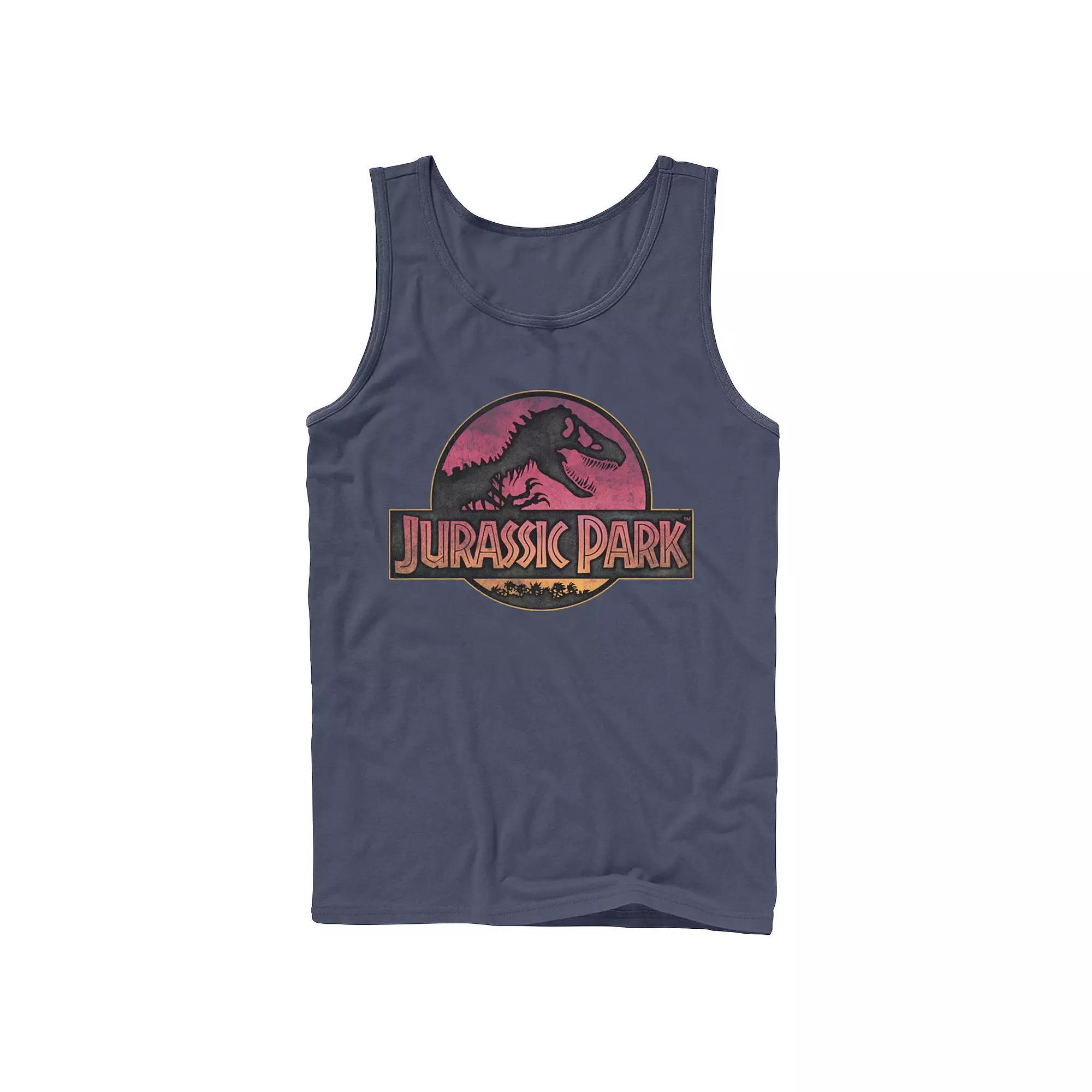 Men's Jurassic Park Logo Gradient Sunset Graphic Tank Top, Size: Small, Blue Product Image