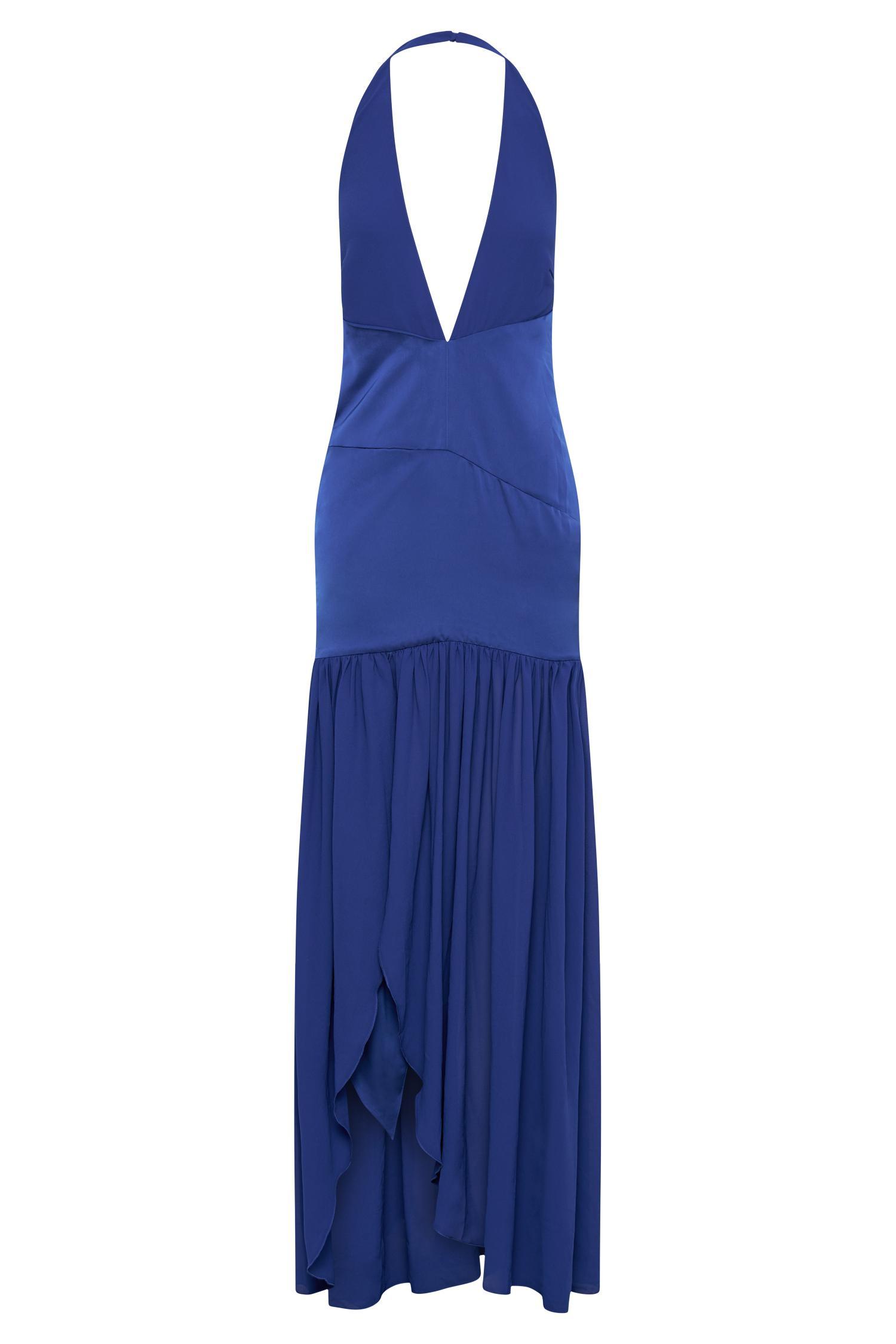 Graziana Satin Chiffon Plunge Maxi Dress - Cobalt Blue Product Image