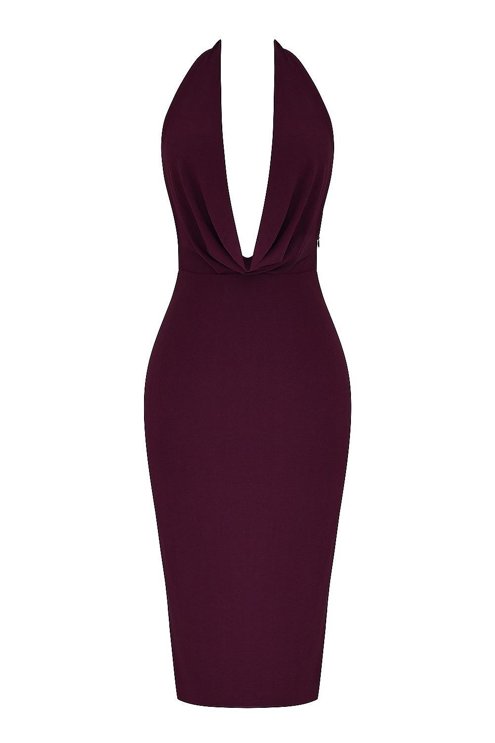 Florentina Merlot Draped Midi Dress Product Image