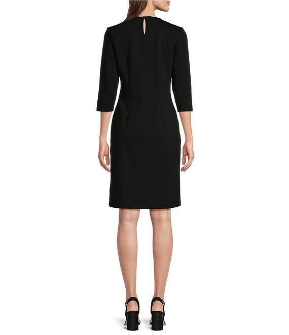 J.McLaughlin Solid Knit Catalyst Crew Neck 3/4 Sleeves Sheath Dress Product Image