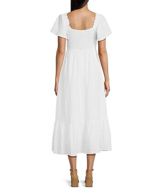 Blu Pepper Flutter Sleeve Smocked V-Neck Midi Dress Product Image