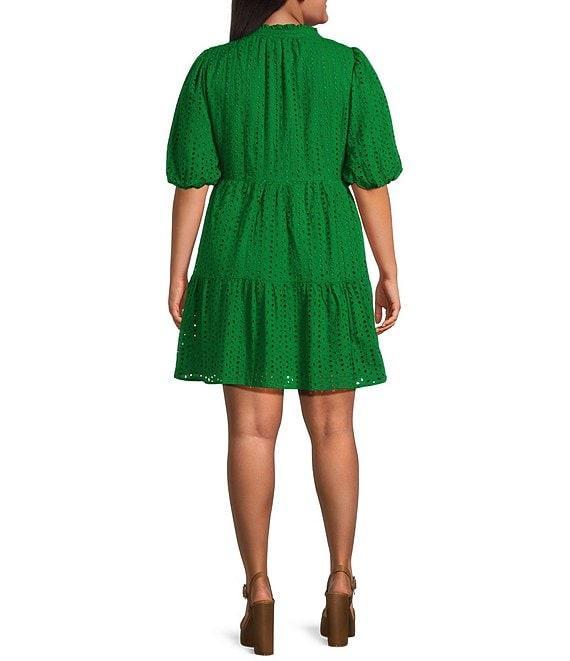 Sugarlips Plus Eyelet Solid Babydoll Shift Mini Dress Product Image