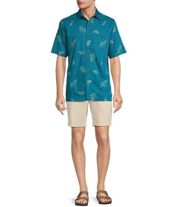 Caribbean Leaf Embroidery Short Sleeve Woven Shirt Product Image