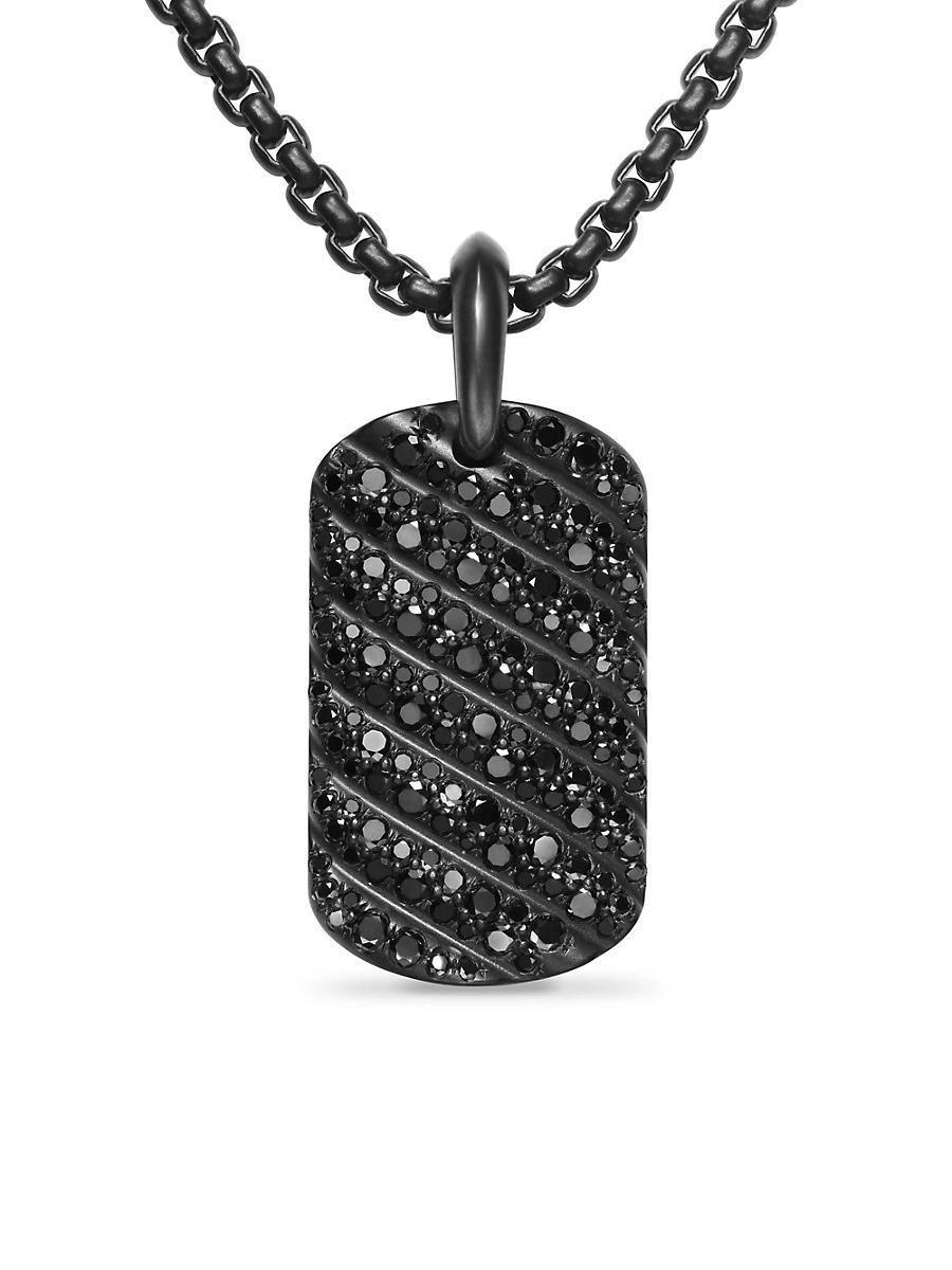 David Yurman Mens Sculpted Cable Tag in Black Titanium with Black Diamonds, 27mm Product Image