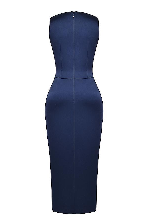 Roxanne Navy Thigh Slit Maxi Dress Product Image