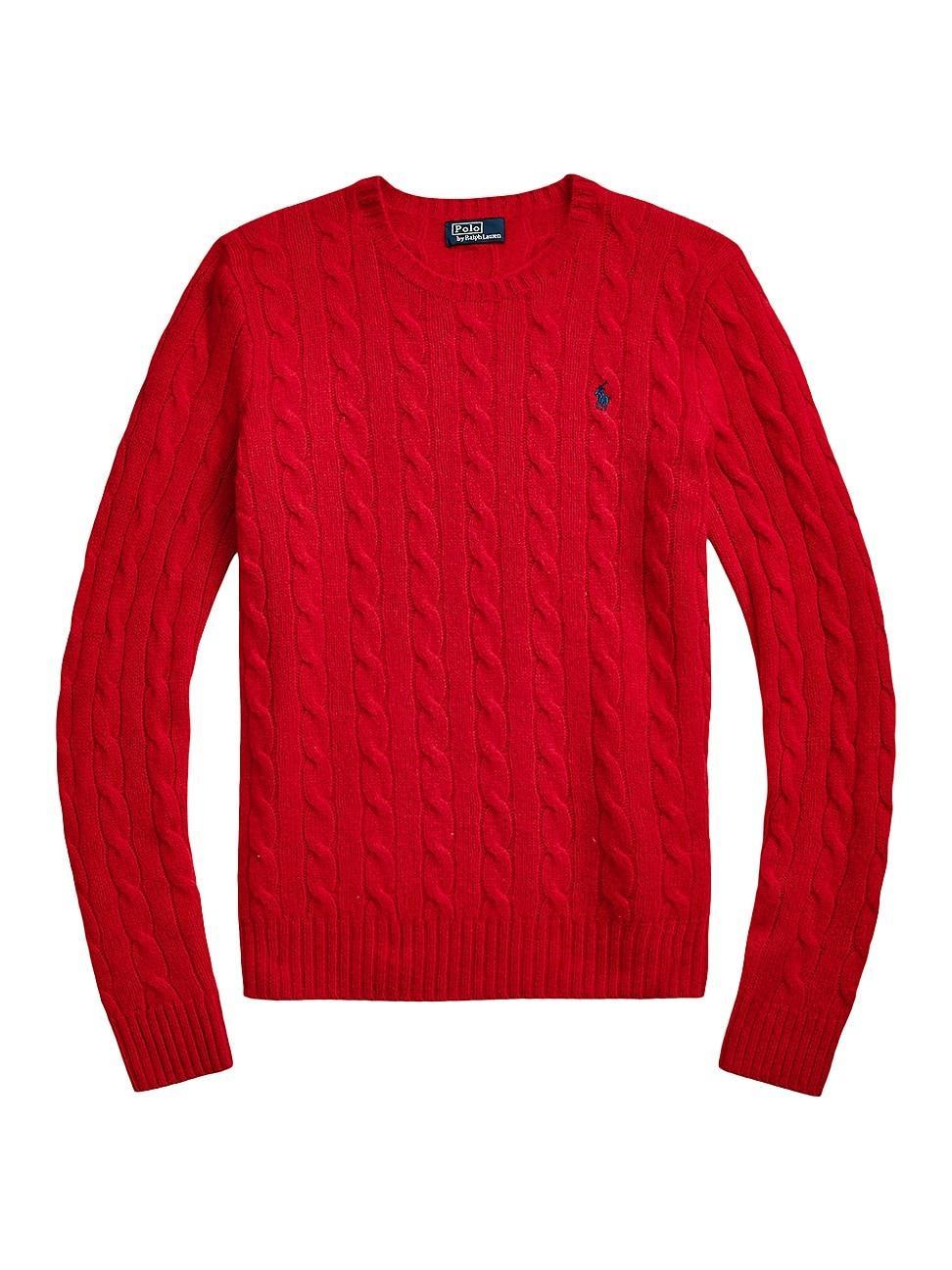 Womens Wool Cable-Knit Crewneck Sweater Product Image