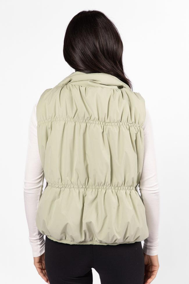Mountain High Sage Ruched Puffer Vest SALE Product Image