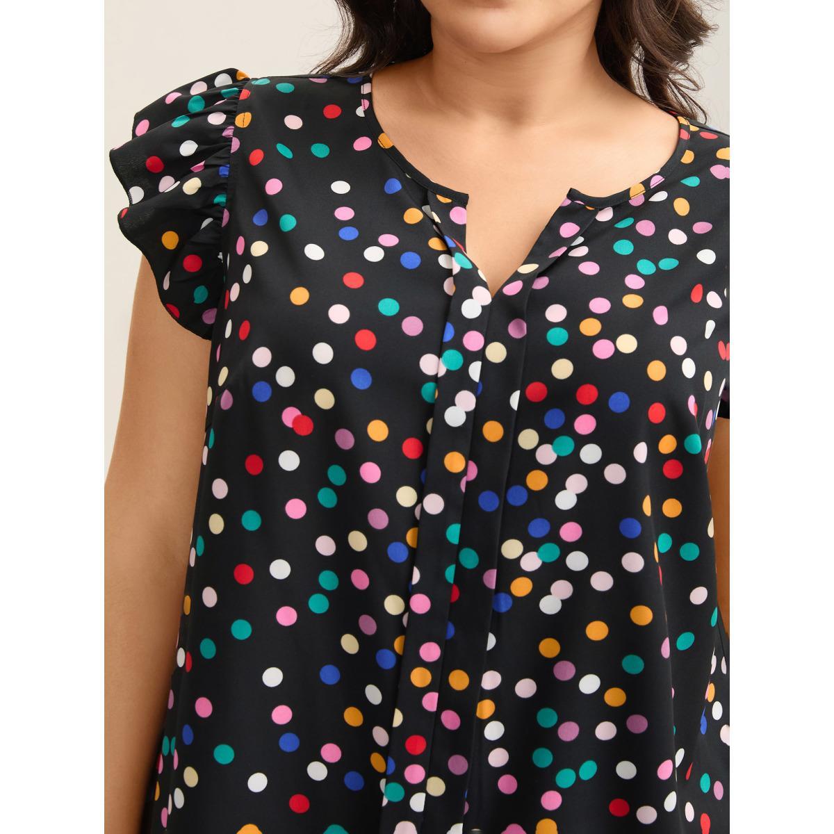Plus Size Black Rayon Polka Dot Flutter Sleeve Blouse Women Resort Cap Sleeve Non Vacation Blouses BloomChic 26/4X Product Image