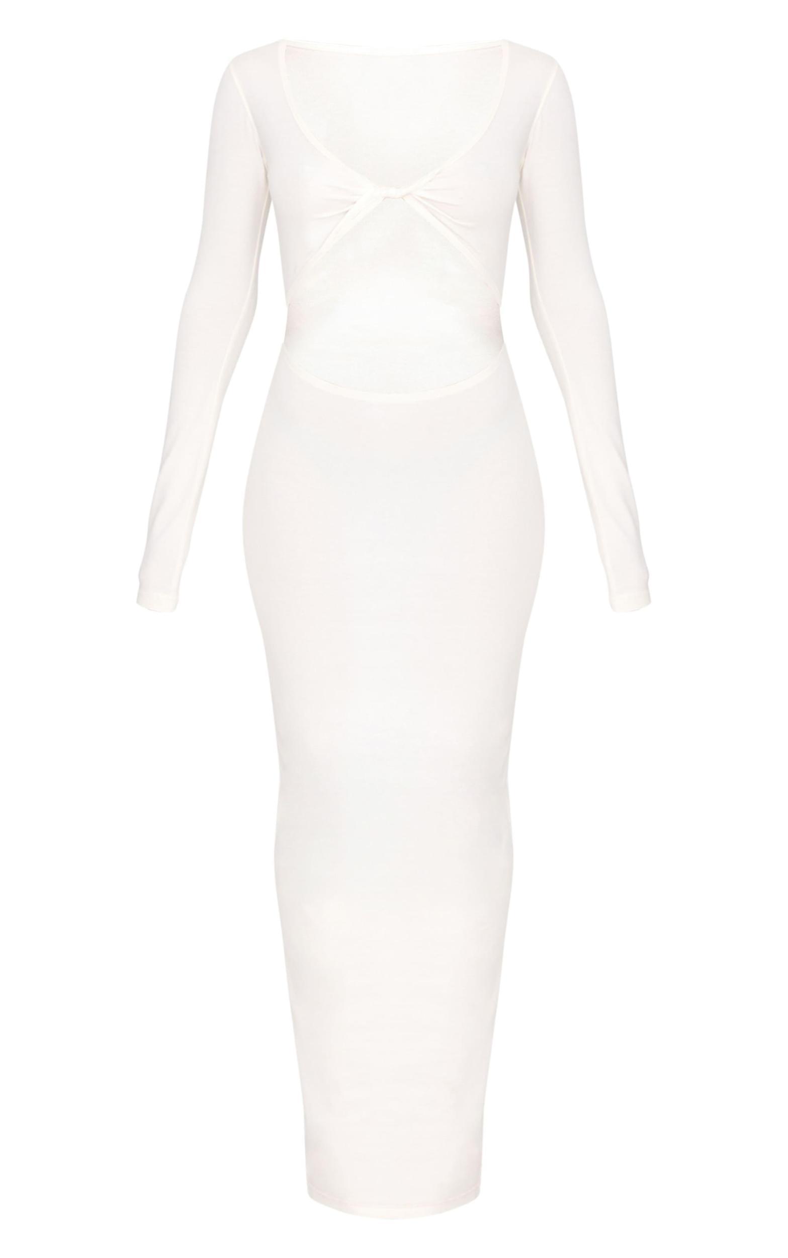 Cream Cotton Twist Cut Out Long Sleeve Midaxi Dress Product Image