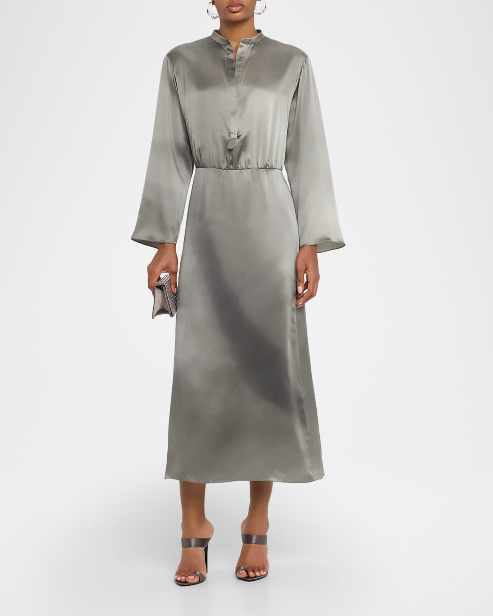 Ombre Print Silk Long-Sleeve Midi Dress Product Image