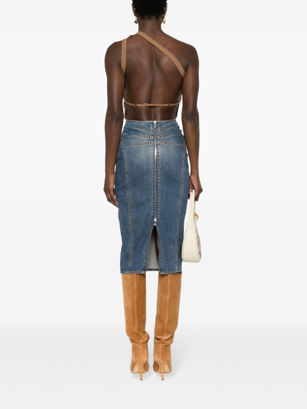 ALAÏA Light Blue Light Blue Denim Midi Pencil Skirt Product Image