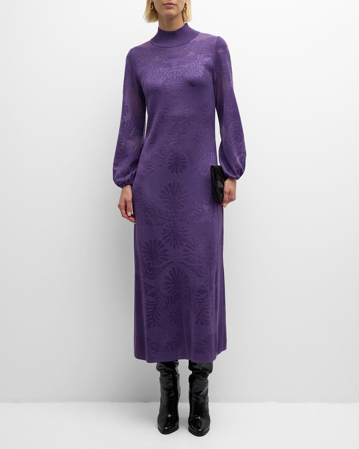 Mock-Neck Burnout Knit Midi Dress Product Image