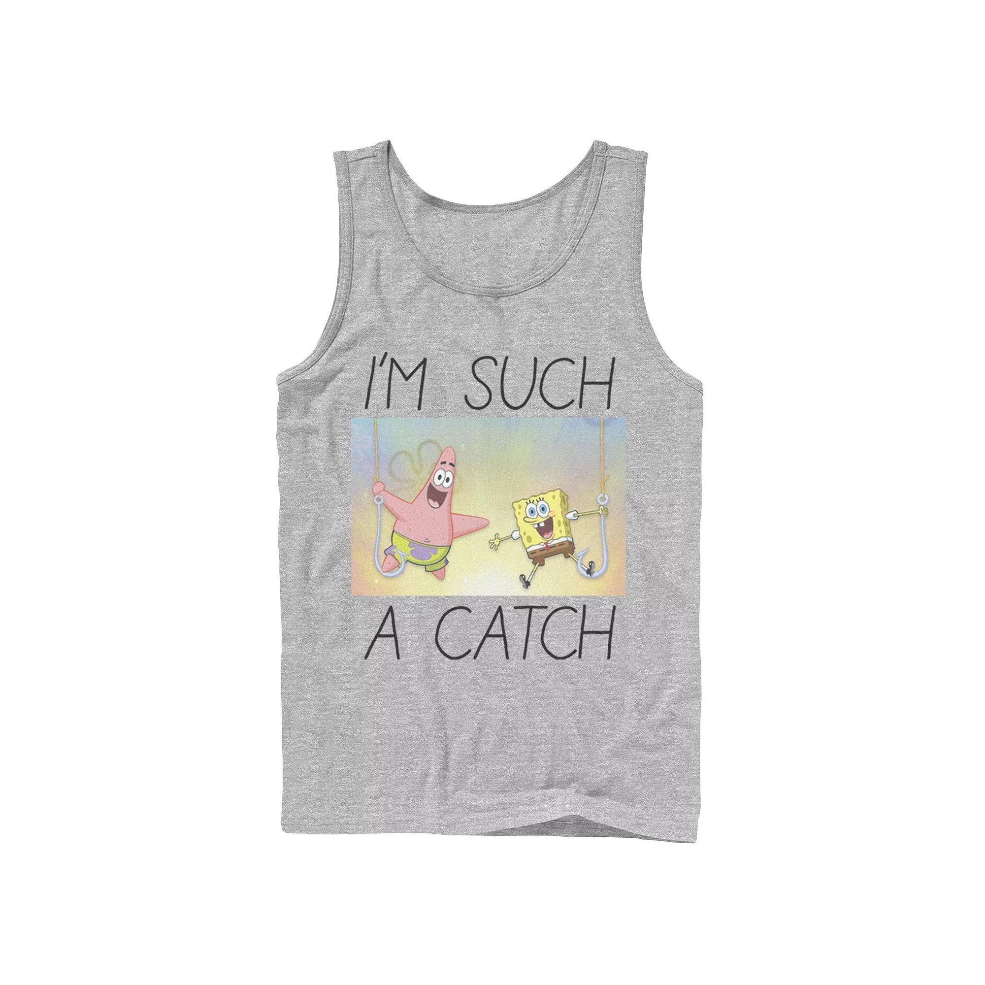Men's Nickelodeon SpongeBob SquarePants Such A Catch Fish Hook Graphic Tank Top, Size: Small, Grey Product Image