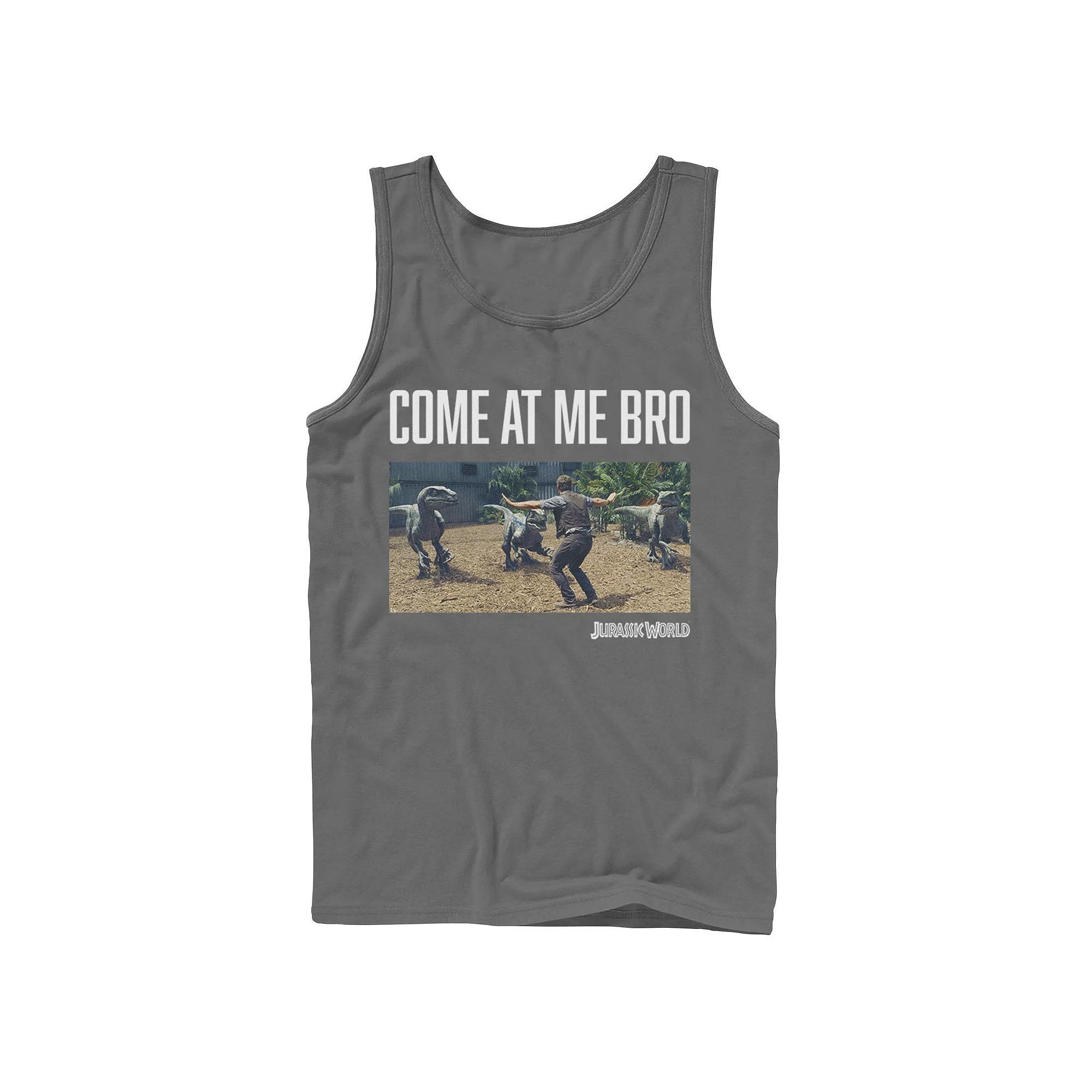 Men's Jurassic World Come At Me Bro Movie Still Graphic Tank Top, Size: Small, Grey Product Image