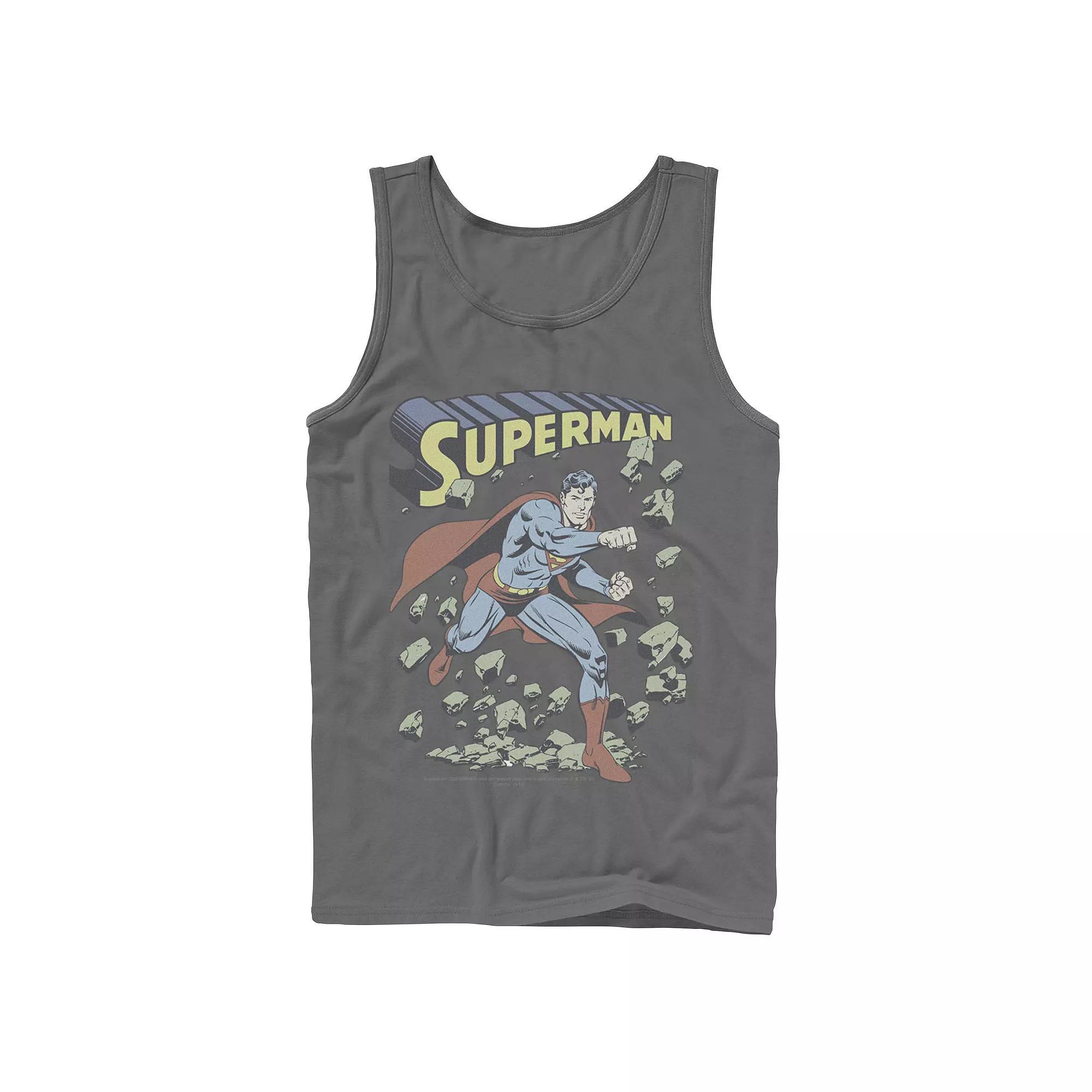 Men's DC Comics Superman With Rocks Vintage Poster Tank Top, Size: Large, White Product Image
