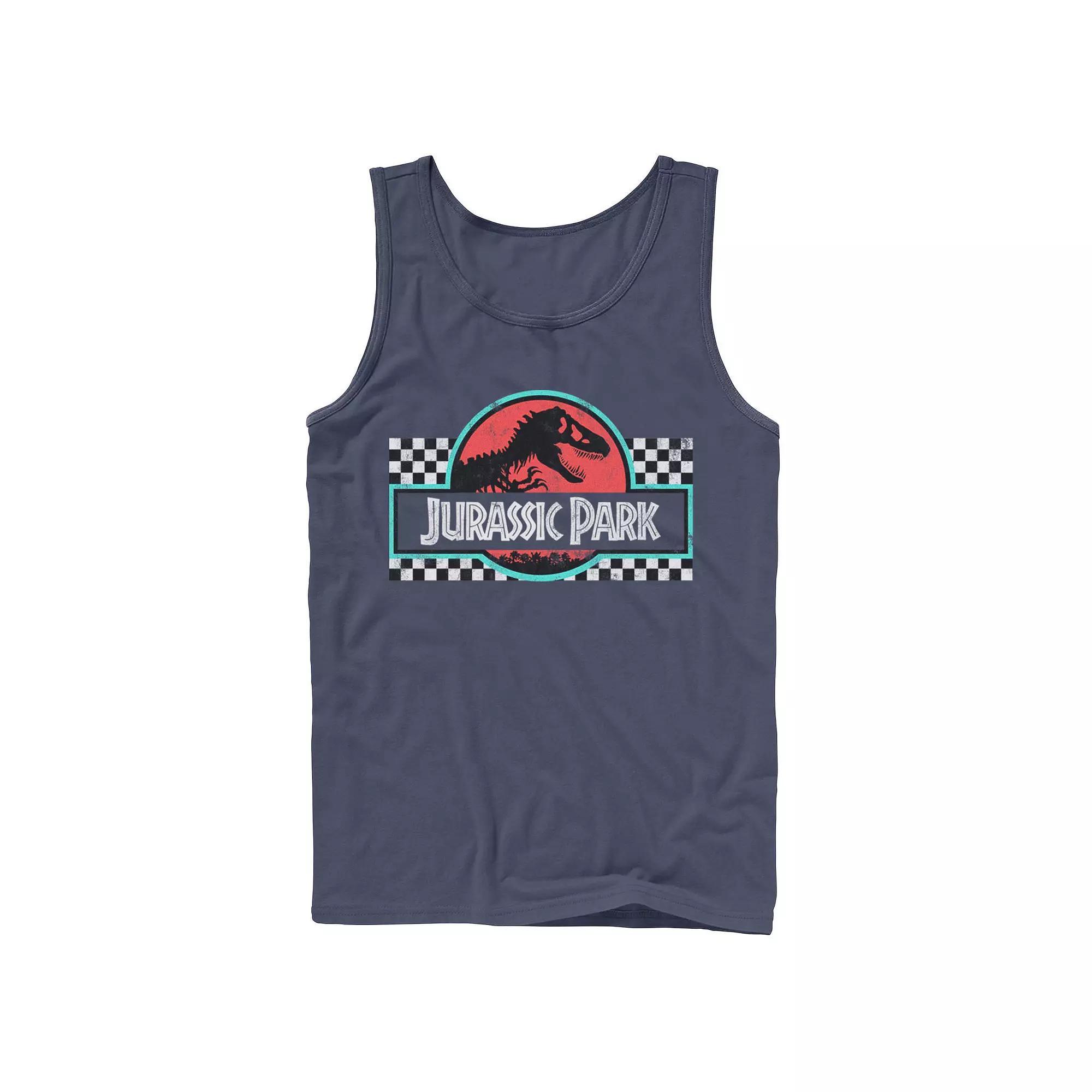 Men's Jurassic Park Retro Colors Checkered Logo Tank Top, Size: Small, Grey Product Image
