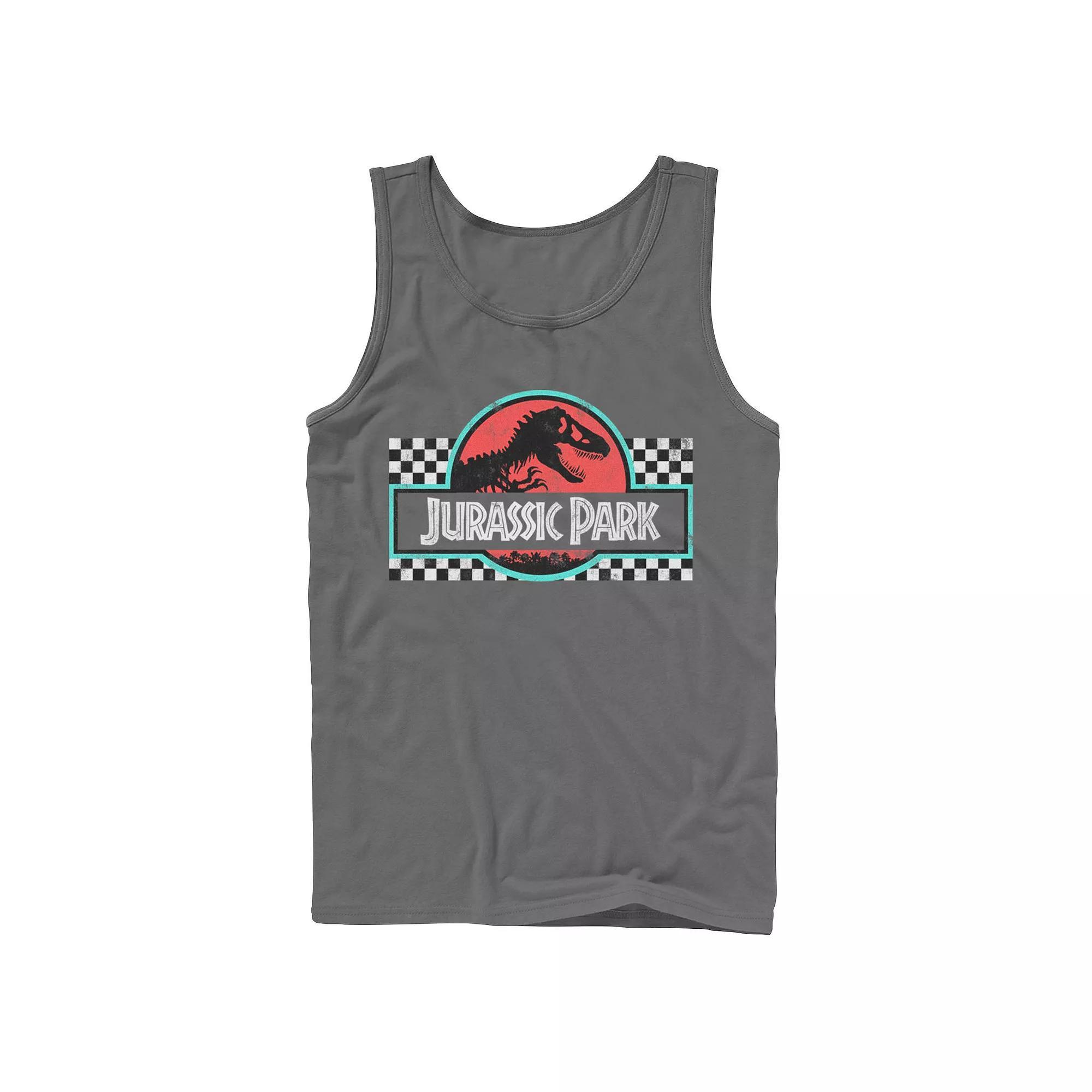Men's Jurassic Park Retro Colors Checkered Logo Tank Top, Size: Small, Grey Product Image
