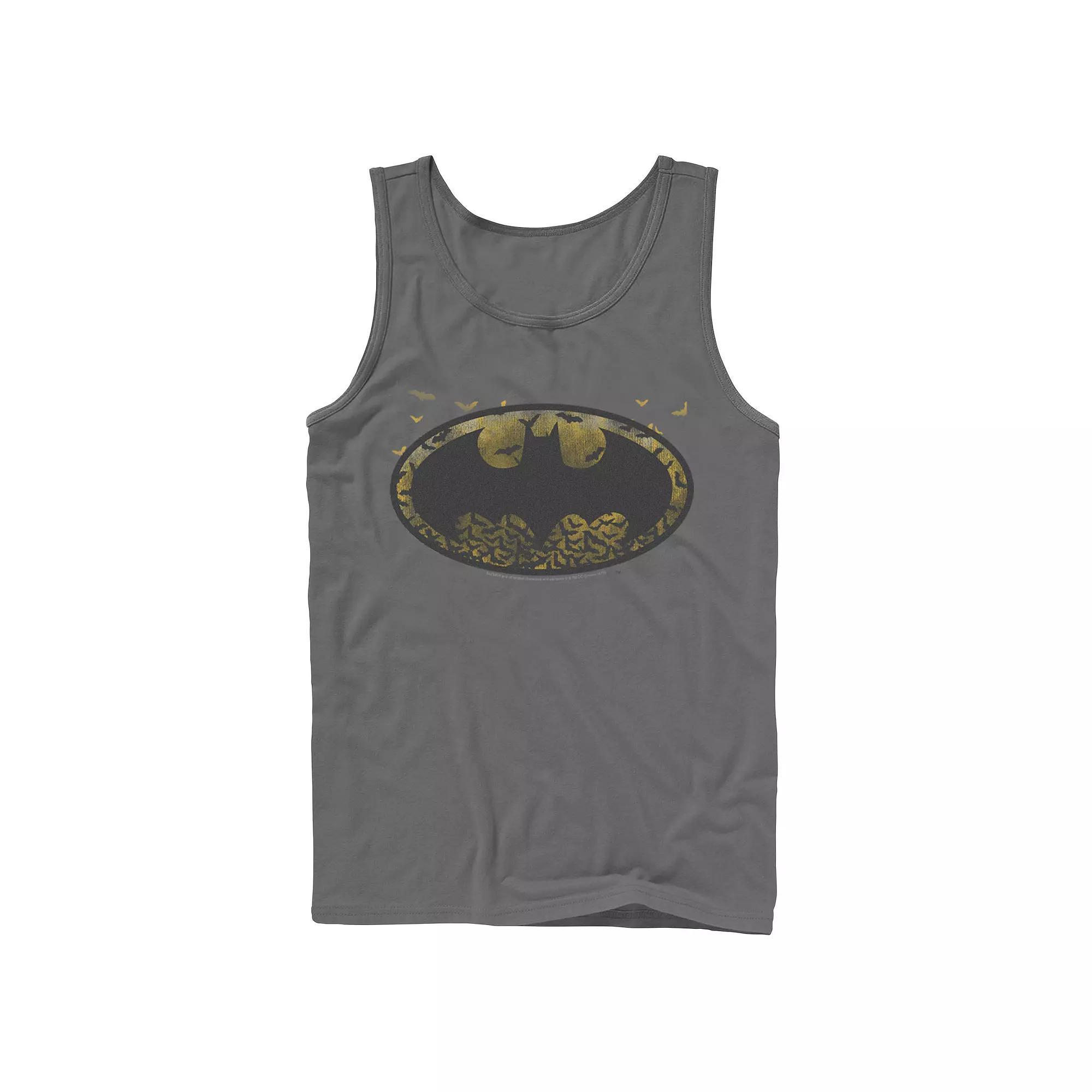 Mens DC Comics Batman Flying Bats Logo Tank Top Grey Product Image