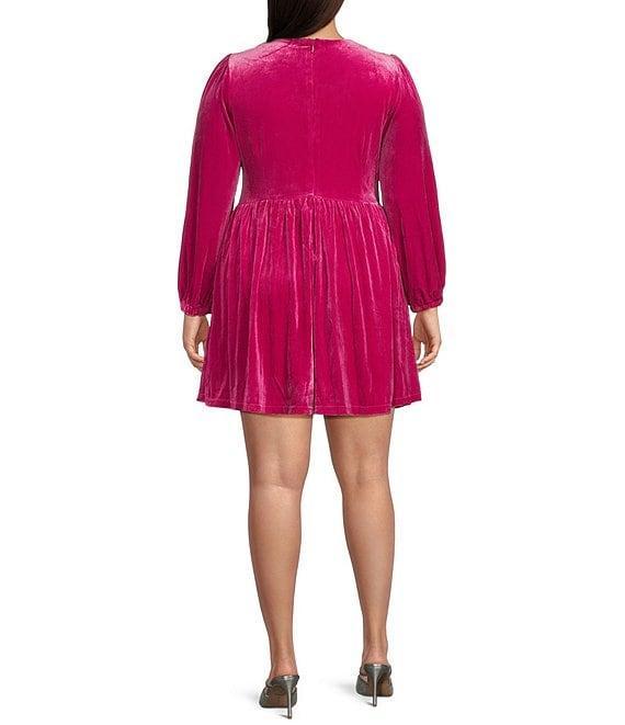 Sugarlips Plus Long Sleeve Bow Velvet Mini Dress Product Image
