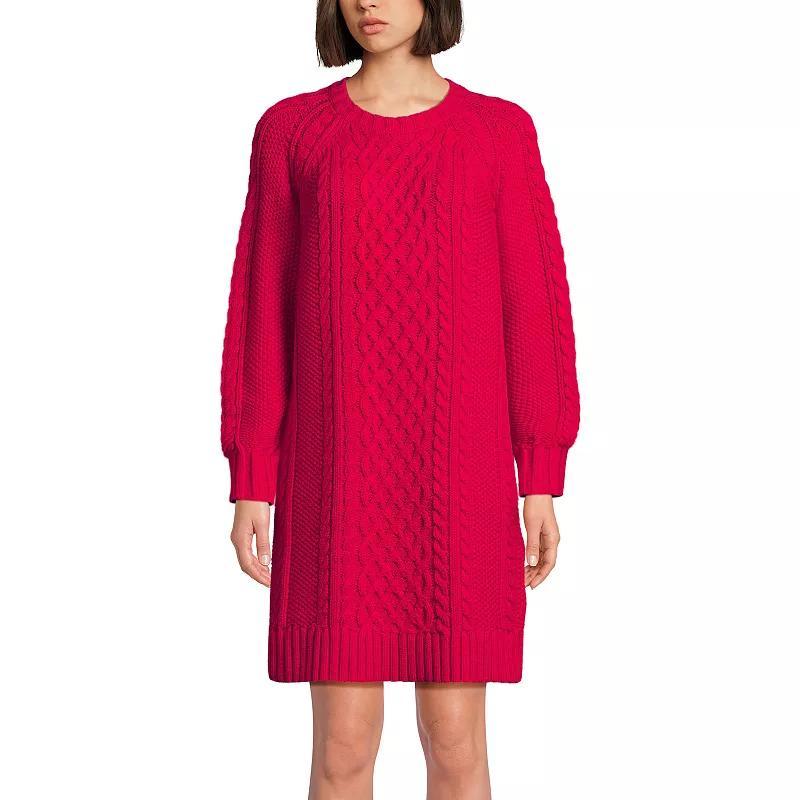 Women's Lands' End Cable Crew Neck Sweater Dress, Size: XS, French Pecan Grey Product Image