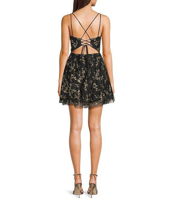 Blondie Nites Glitter Sweetheart Neck Illusion Corset Bodice Open Tie Back Dress Product Image
