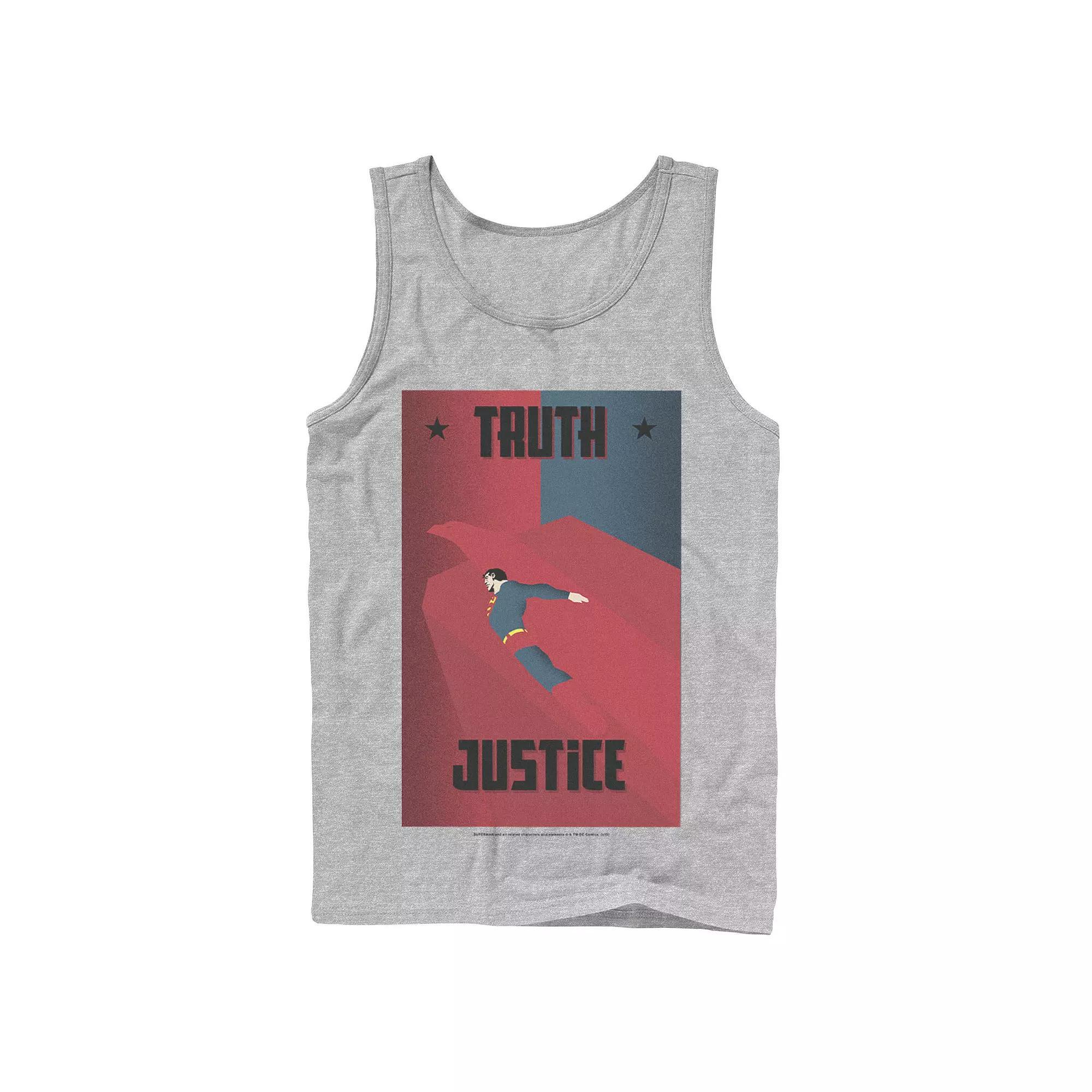 Men's DC Comics Superman Truth And Justice Split Poster Tank Top, Size: Large, Athletic Grey Product Image