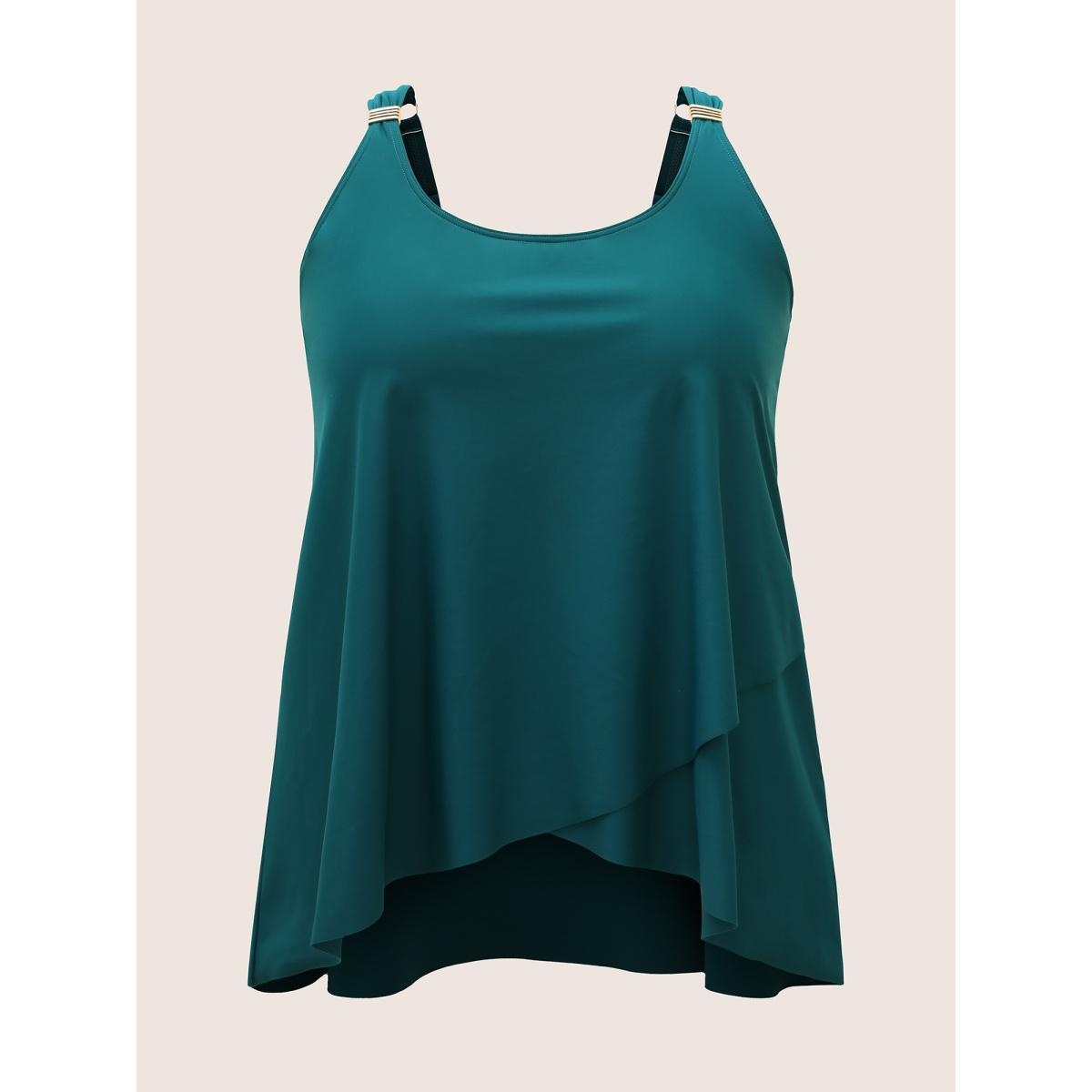 Plus Size Metal Detail Wrap Hem Gathered Swim Top Women's Swimwear Teal Beach Gathered High stretch Bodycon U-neck Curve Swim Tops BloomChic 10/M Product Image