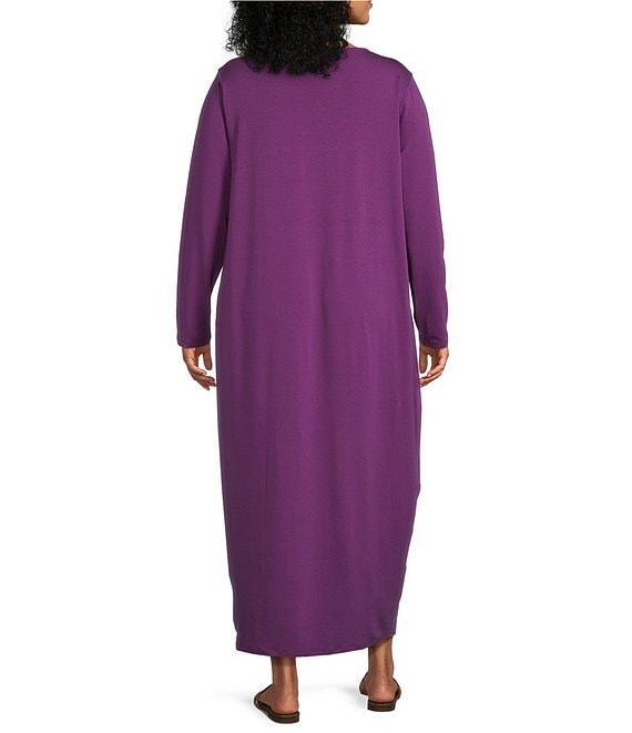 Eileen Fisher Plus Size Stretch Jersey Knit Round Neck Long Sleeve Oval Midi Dress Product Image