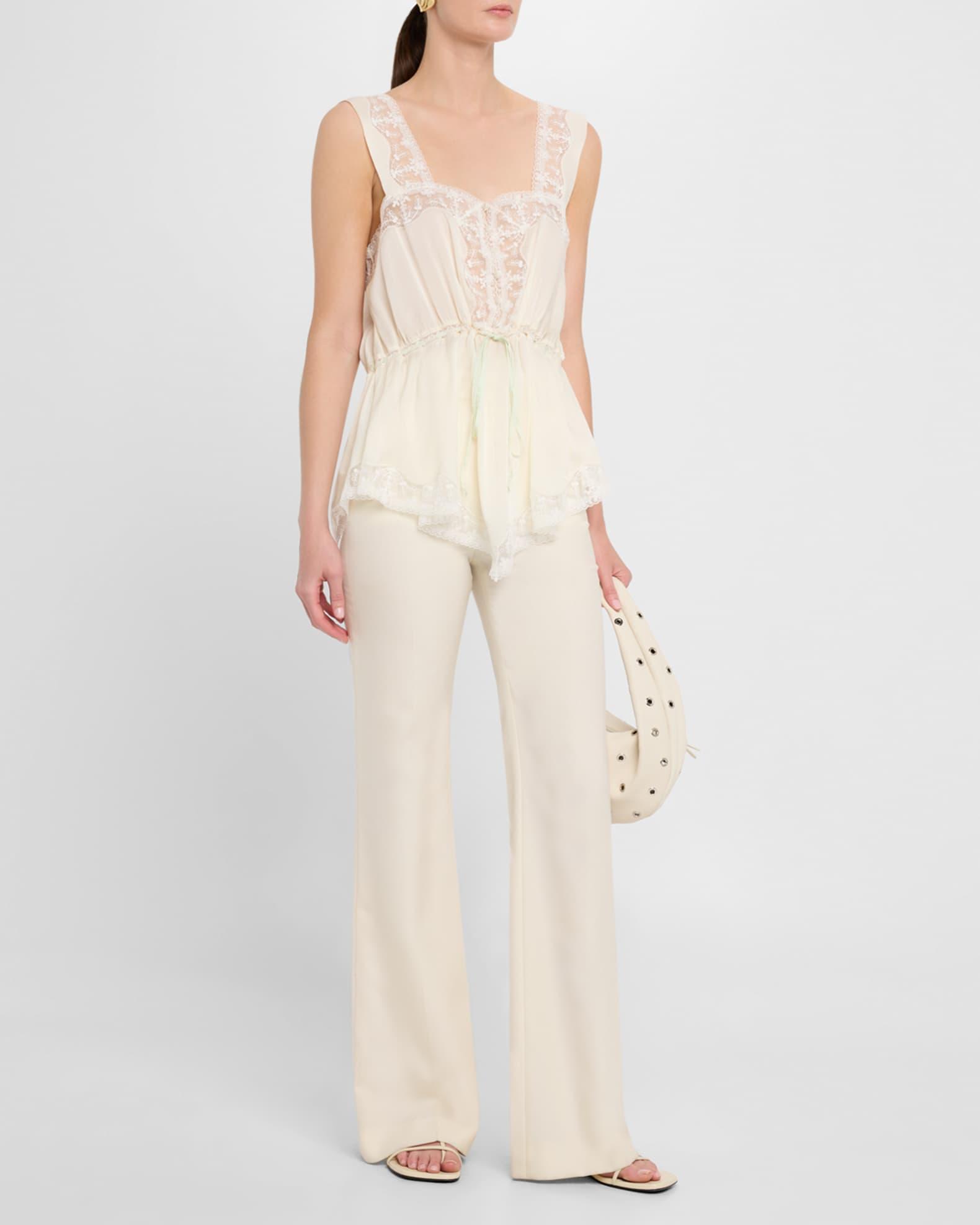 Lace-Trim Silk Sleeveless Top Product Image