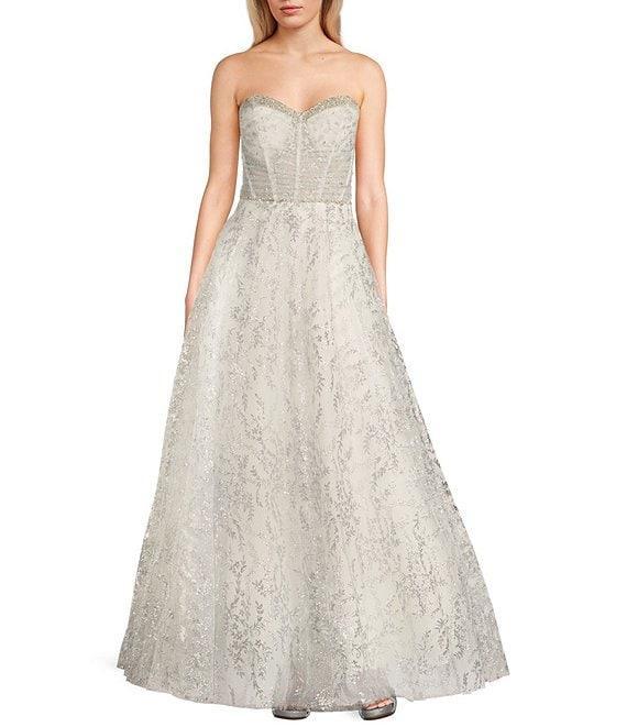 B. Darlin Sequin Mesh Embroidered Strapless Sweetheart Neck Dress Product Image