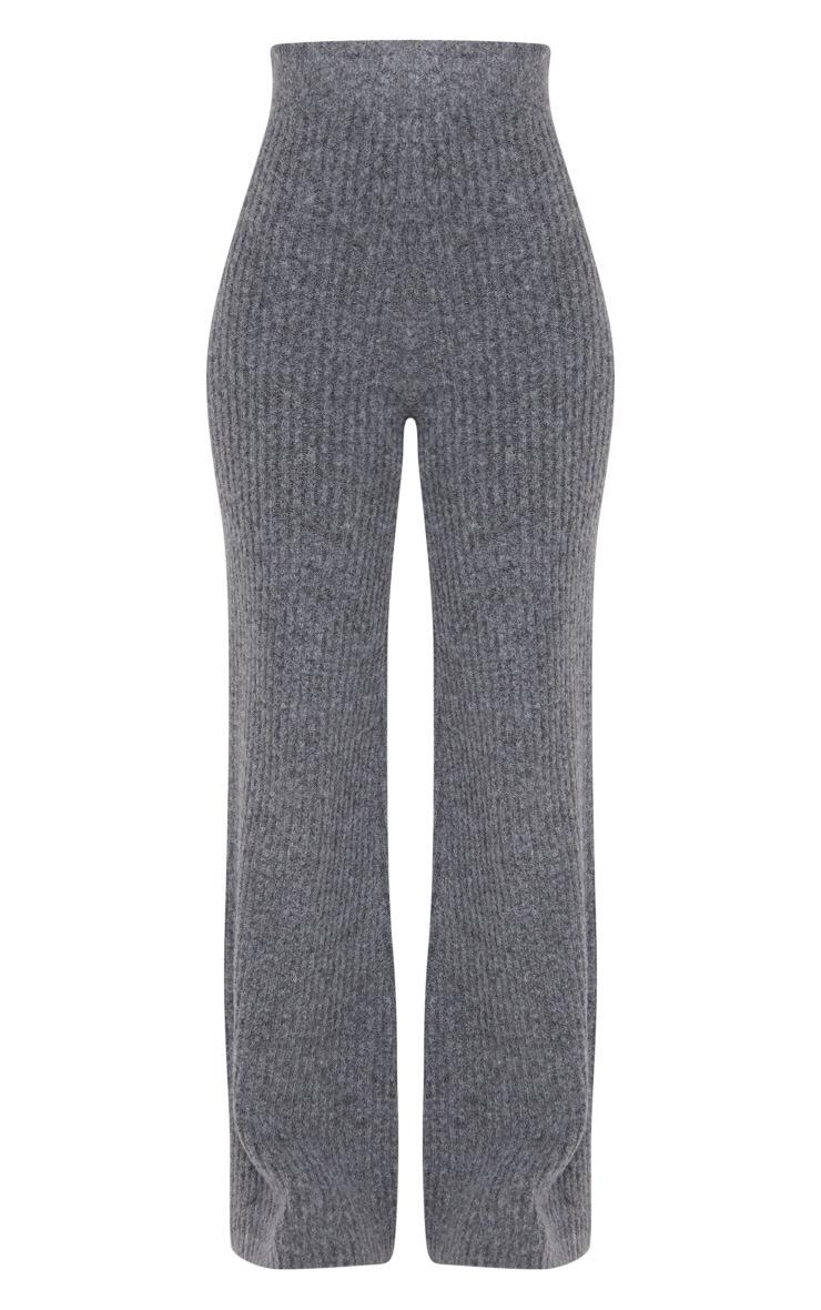 Tall Charcoal Luxe Rib Knit Wide Leg Pants Product Image