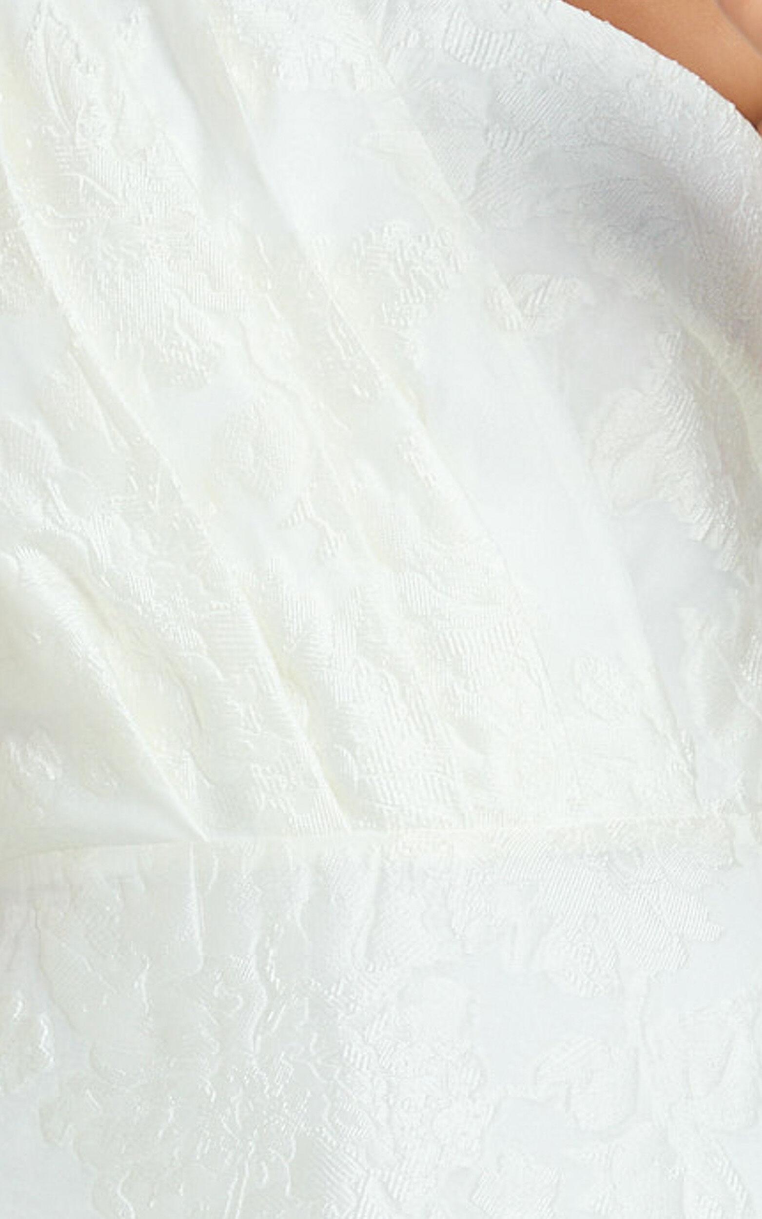 Nadette Midi Dress - One Shoulder Pleated Tiered Dress in White Product Image