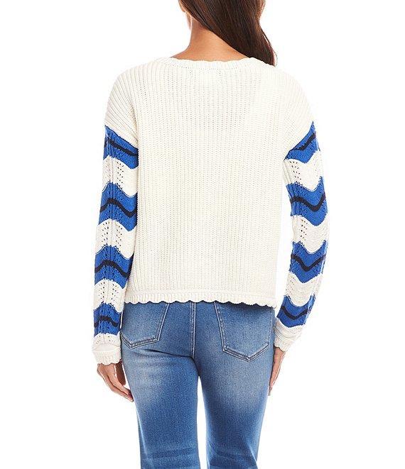 Karen Kane Knit Pointelle Zigzag Crew Neck Long Sleeve Top Product Image