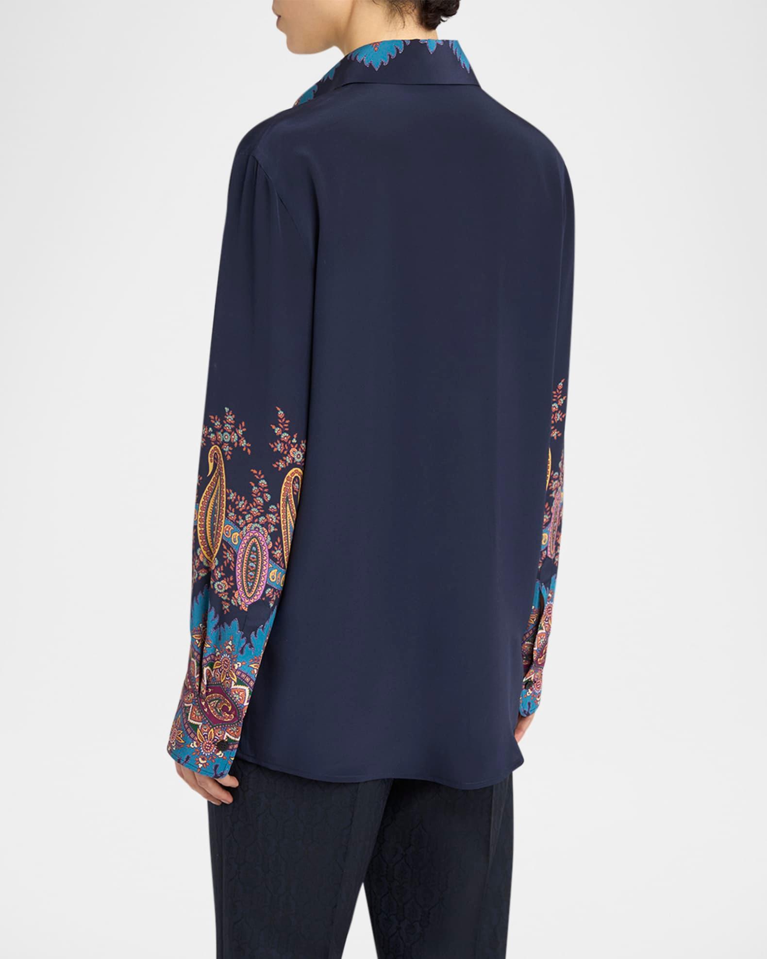 Long-Sleeve Printed Silk Shirt Product Image