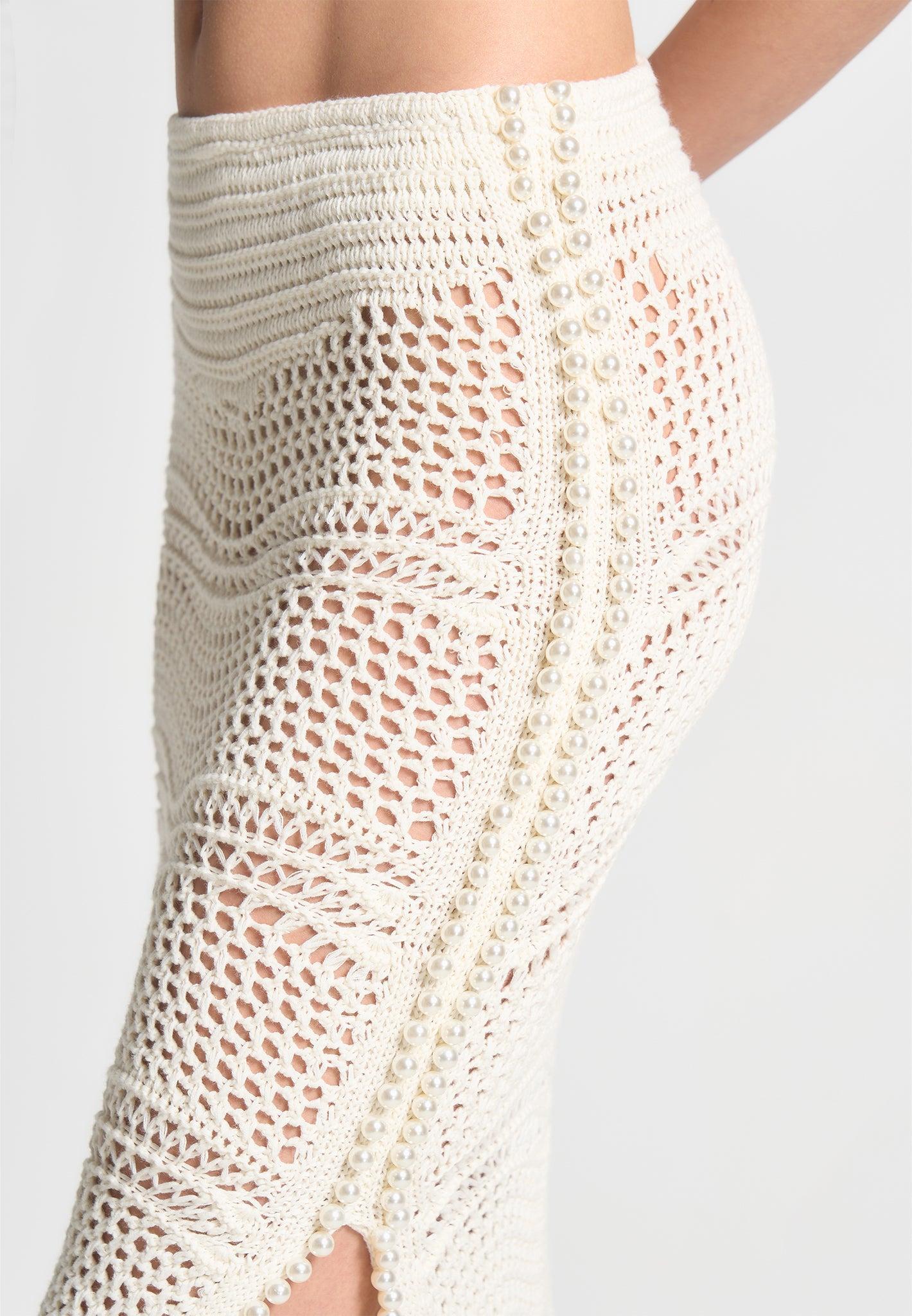 Pearl Applique Crochet Maxi Skirt - Cream Female Product Image