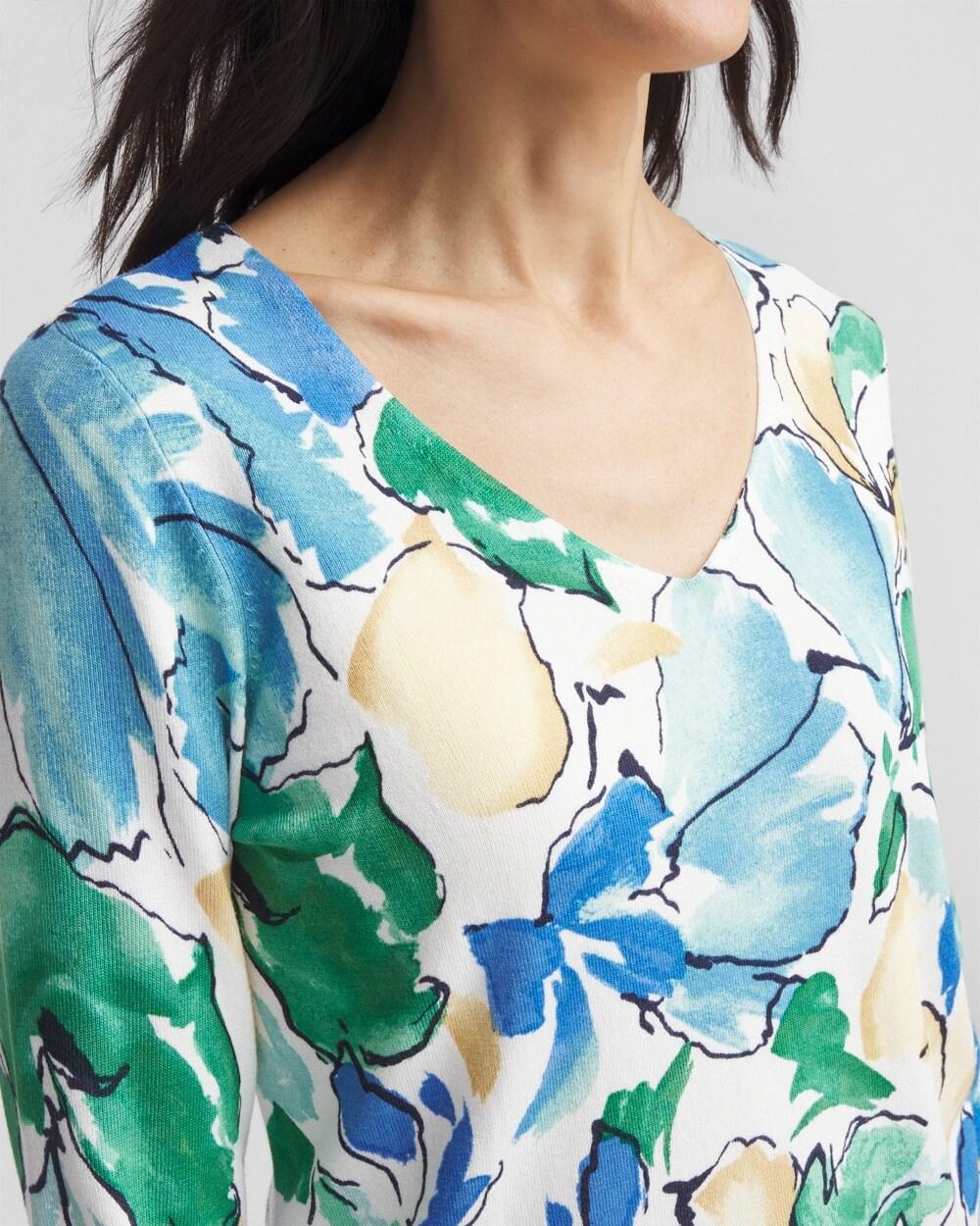 V-Neck Floral Pullover Sweater Product Image