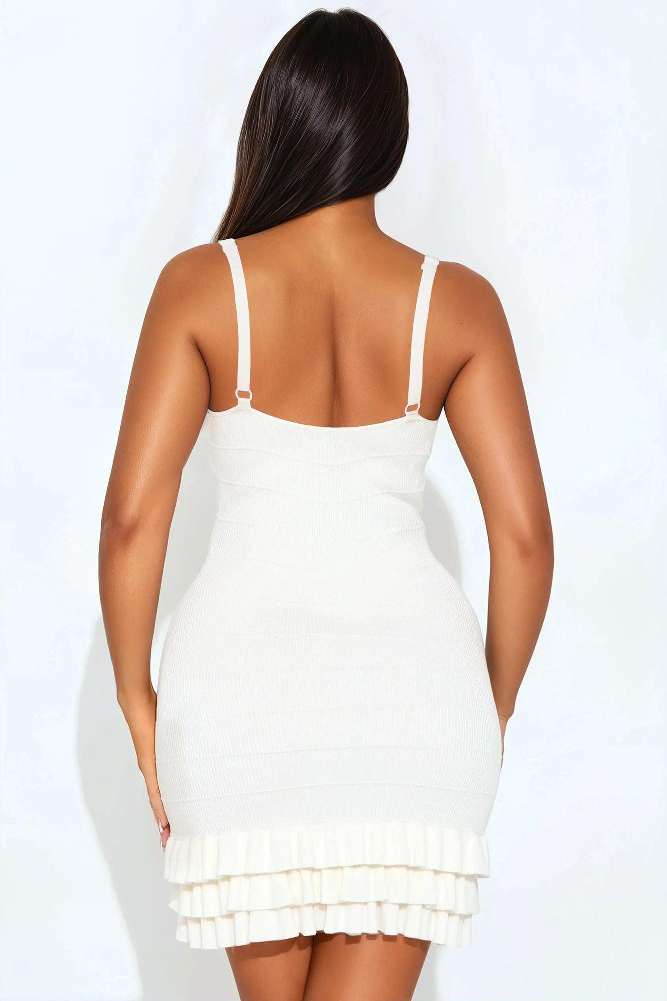Just A Dream Ruffle Sweater Mini Dress - Ivory Product Image
