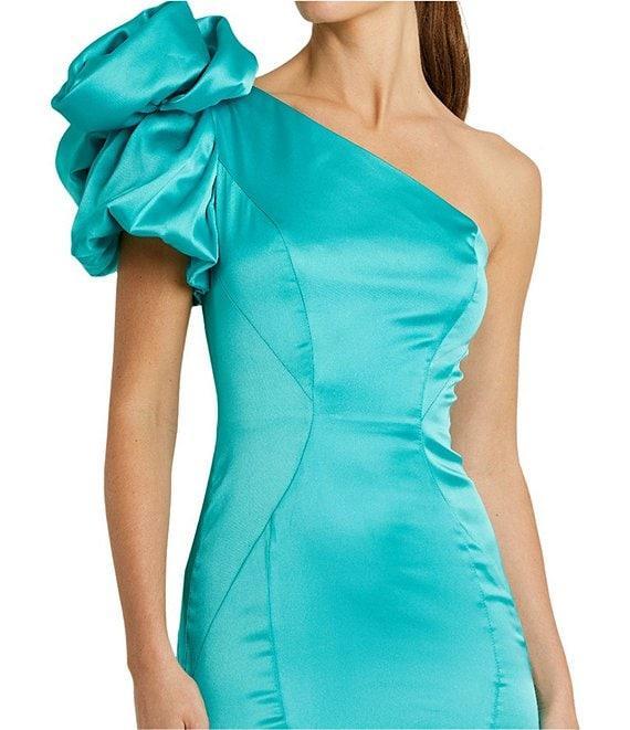 Mac Duggal Satin One Shoulder Neck Sleeveless Bow Detail Mermaid Gown Product Image