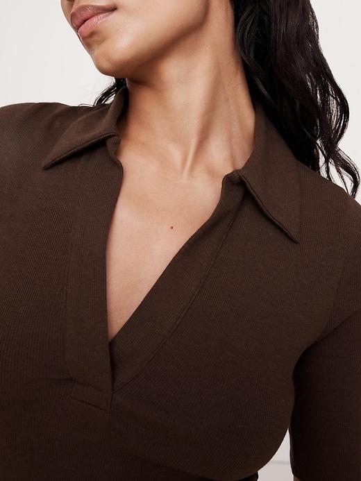 Ribbed Elbow-Sleeve Polo Product Image