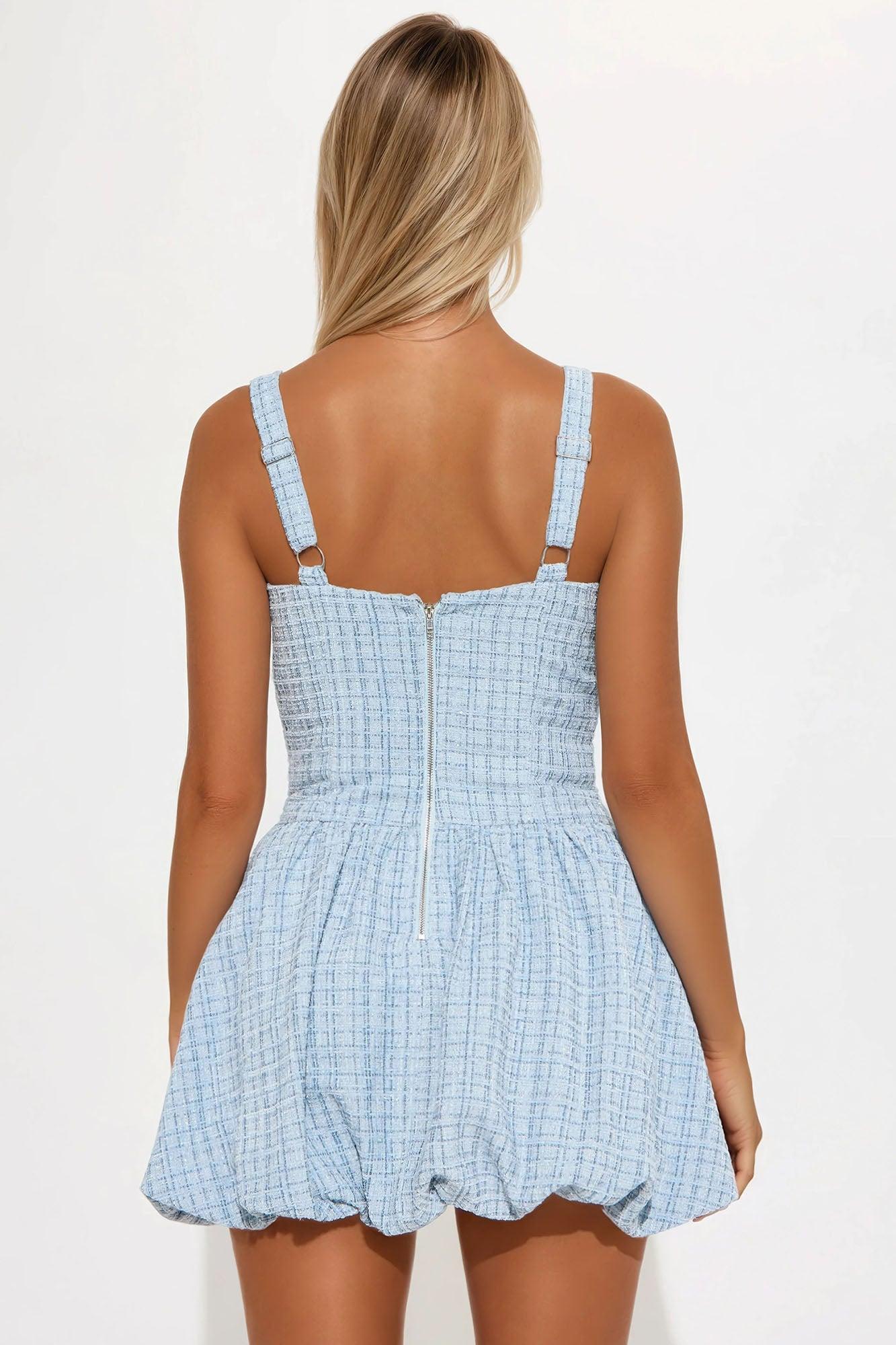 Alana Tweed Bubble Micro Mini Dress - Light Blue Product Image