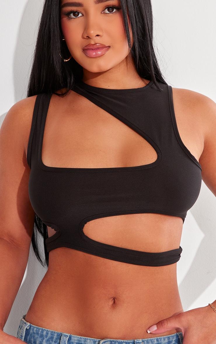 Shape Black Slinky Cut Out Front Crop Top Product Image